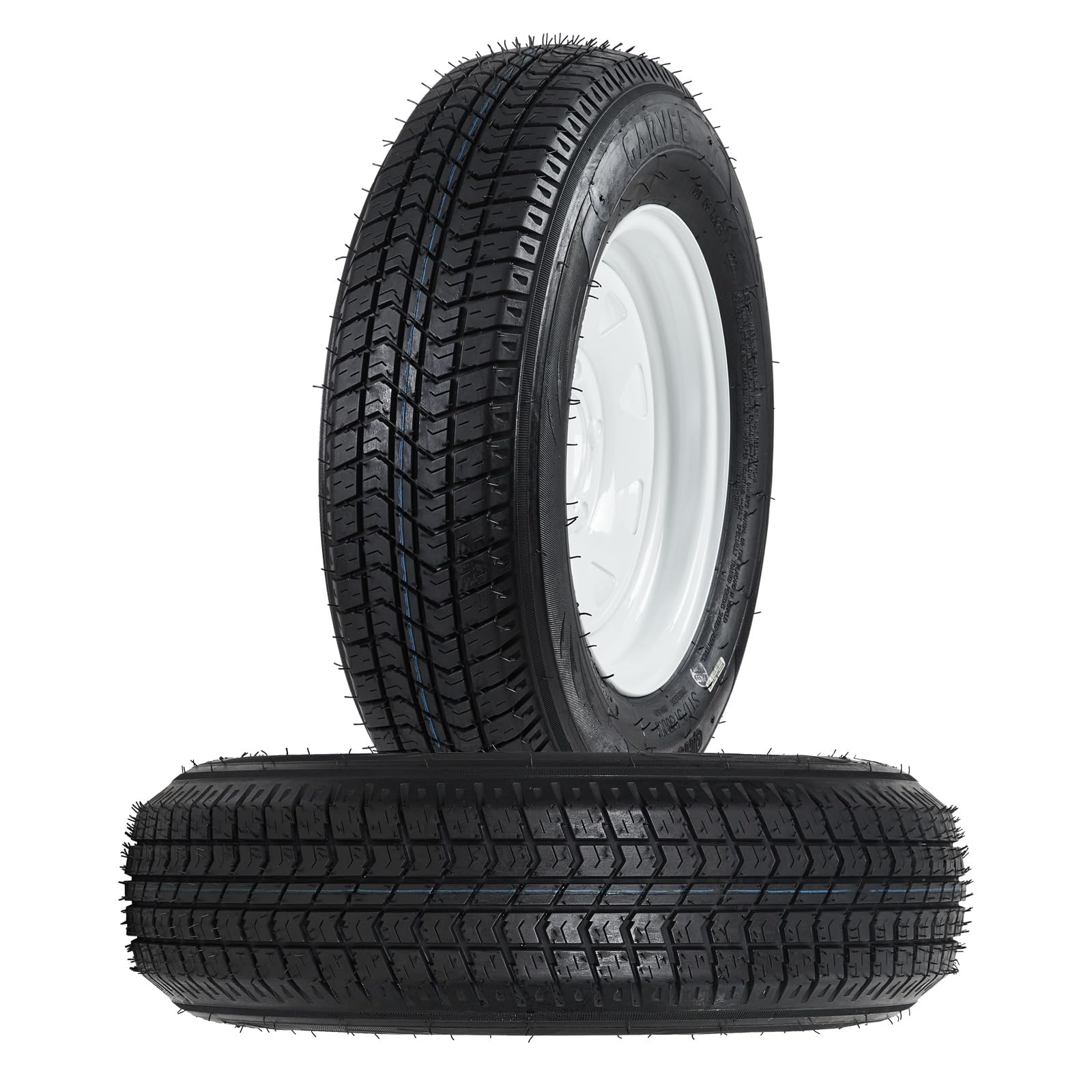Garvee ST205/75D14 Trailer Tire and Wheel Assembly, Heavy-Duty Load Range C 6PR, 5 Lug White Modular Wheel, 14 Inch Tires for Utility and Boat Trailers, Set of 2
