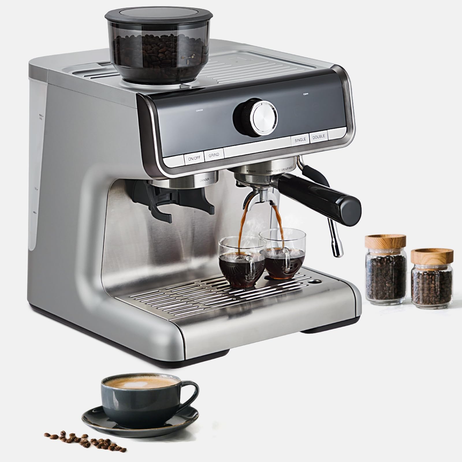 Garvee 1450W 120V 20 Bar Espresso Machine with Steam Wand, Fast Heat,Barista Latte Machine With Removable Water Tank for Cappuccinos or Macchiatos - Silver