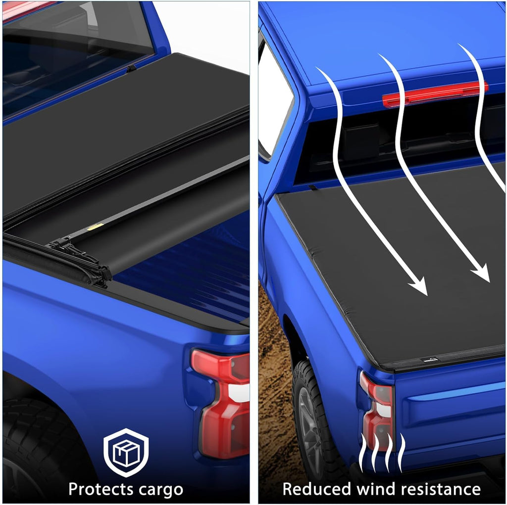 Garvee T3 Soft Tri-Fold Truck Bed Tonneau Cover for 2015-2023 Ford F150 (Incl. Lightning) , Fits 5.5' / 67" Fleetside Bed, Waterproof, Durable, Easy Install, Black