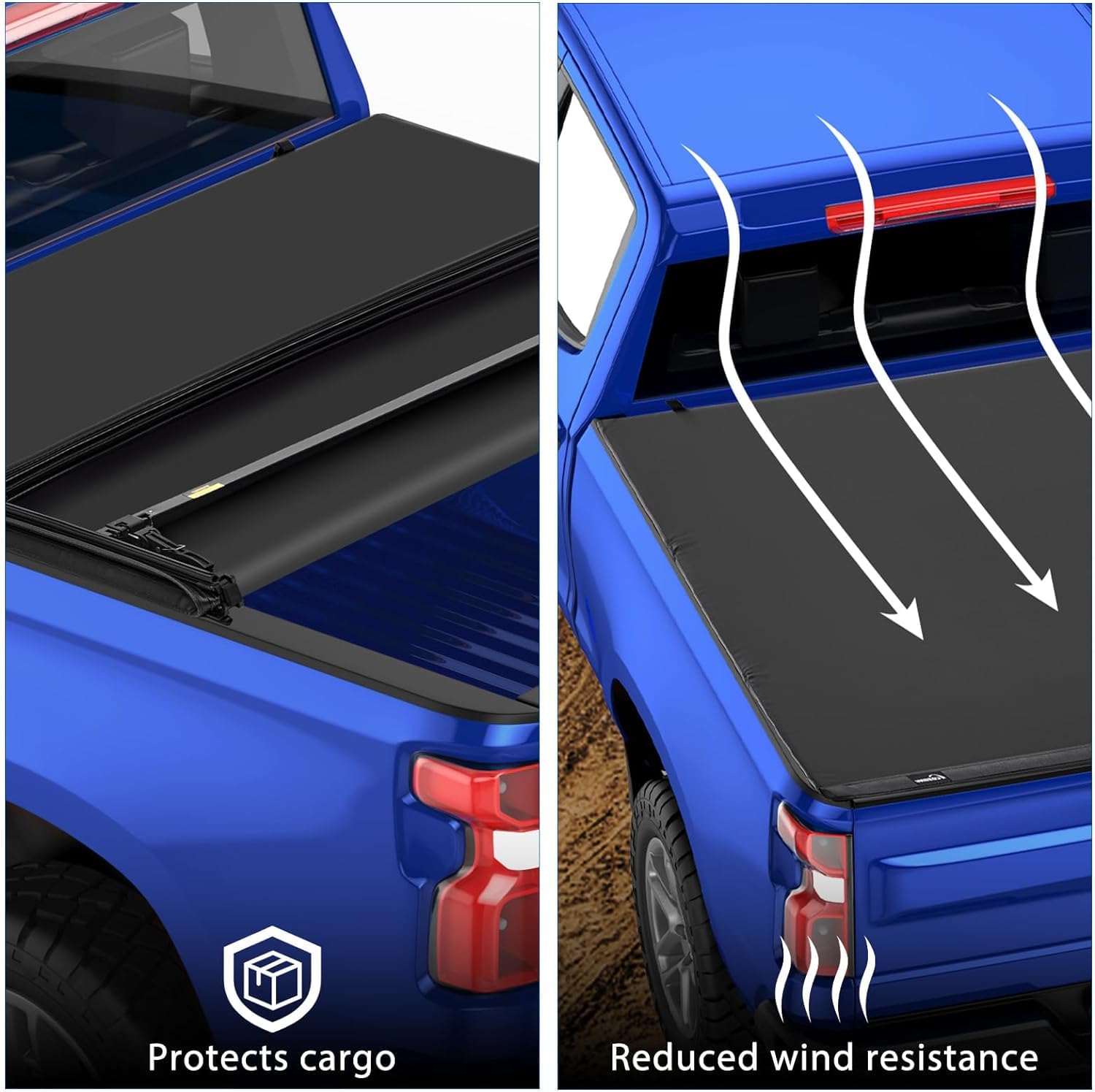 Garvee T3 Soft Tri-Fold Truck Bed Tonneau Cover for 2015-2023 Ford F150 (Incl. Lightning) , Fits 5.5' / 67" Fleetside Bed, Waterproof, Durable, Easy Install, Black