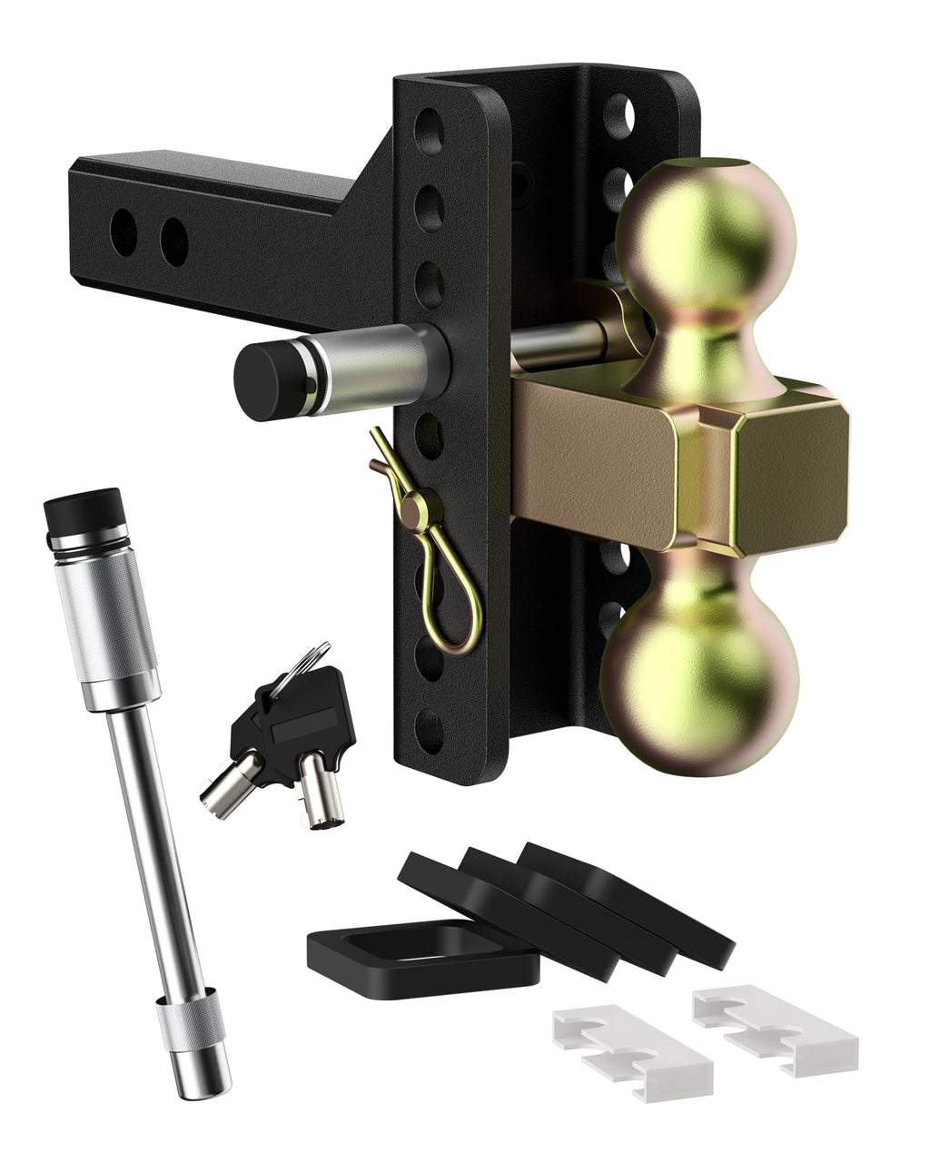 Garvee Adjustable Trailer Hitch Solid Hitch, Fits 2.5-Inch Receiver, 6-Inch Drop Hitch, Steel Tow Balls 2" & 2-5/16, 20,000 LBS GTW for Heavy Duty Truck, with 2 Locks