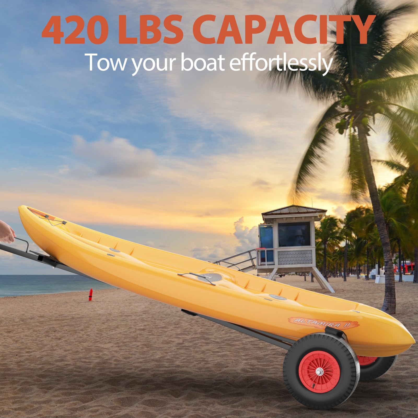 Garvee 420 Lbs Capacity Trailer Dolly, Carbon Steel Trailer Mover with 96"-116" Adjustable Length & 18" Solid Tires for Moving Boat Trailers/Utility/RV/Cargo Trailers
