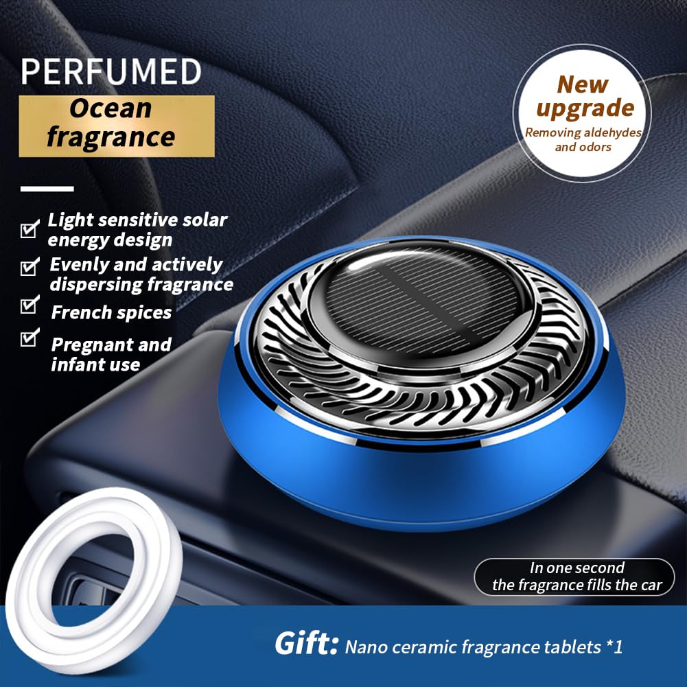 Garvee Car Air Freshener Solar Automatic Rotation Essential Oil Diffuser Blue For Office And Home