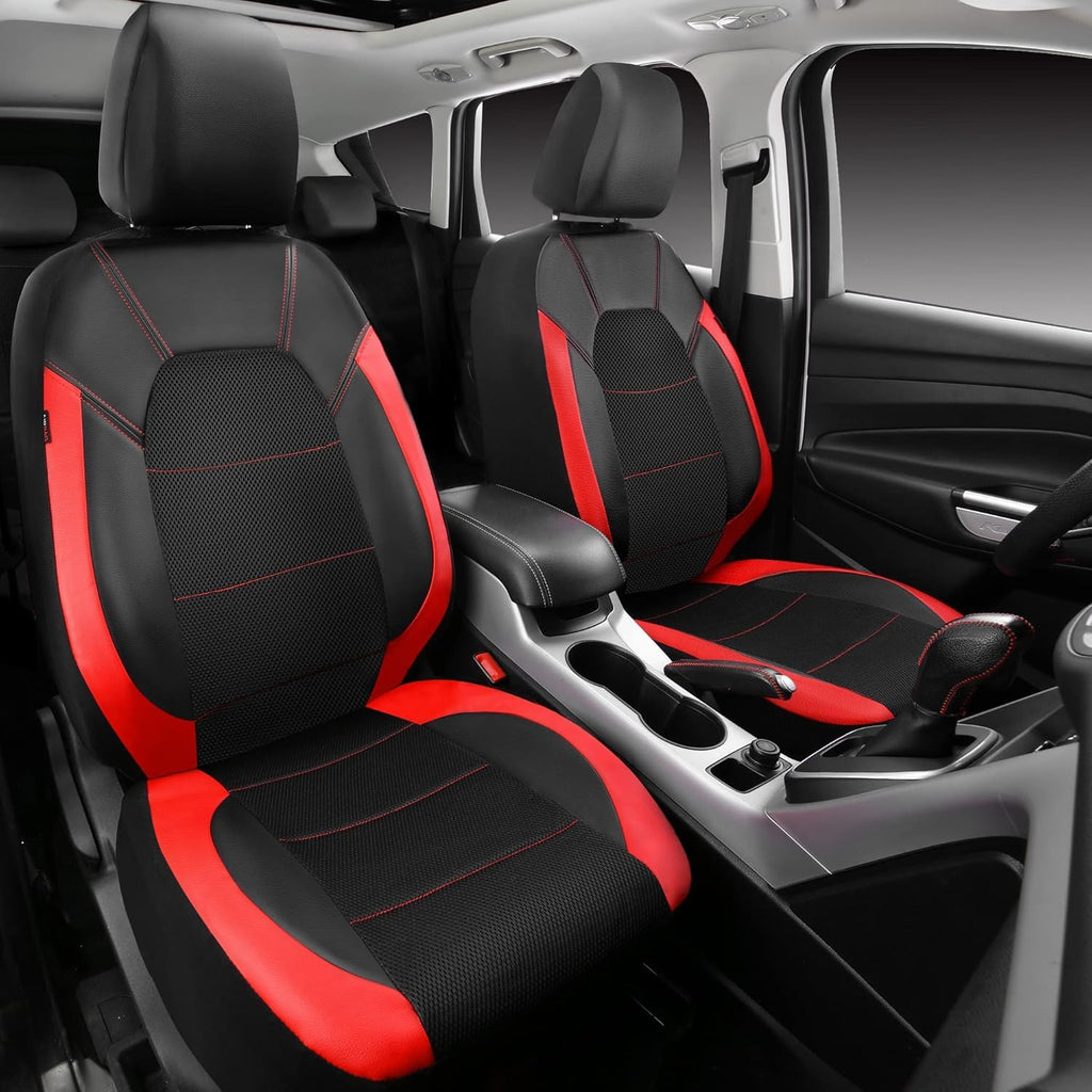 Garvee Universal 9 Pcs Car Seat Covers Full Set, Leather Protectors for 5-Seat Cars, SUVs, Vans, Waterproof Red