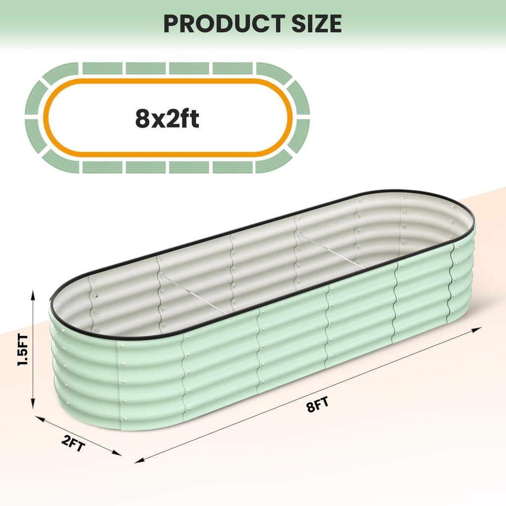 Garvee 8'x2'x1.5' Galvanized Oval Raised Garden Beds Open Base, Tool-Free Assembly Planter Boxes for Vegetables & Flowers, Green