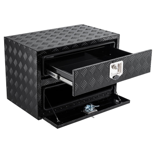 Garvee 24" Aluminum Truck Tool Box w/Drawer, Two-Tier Organizer, Waterproof Underbody Toolbox for Pickup, Truck Bed, RV, Trailer