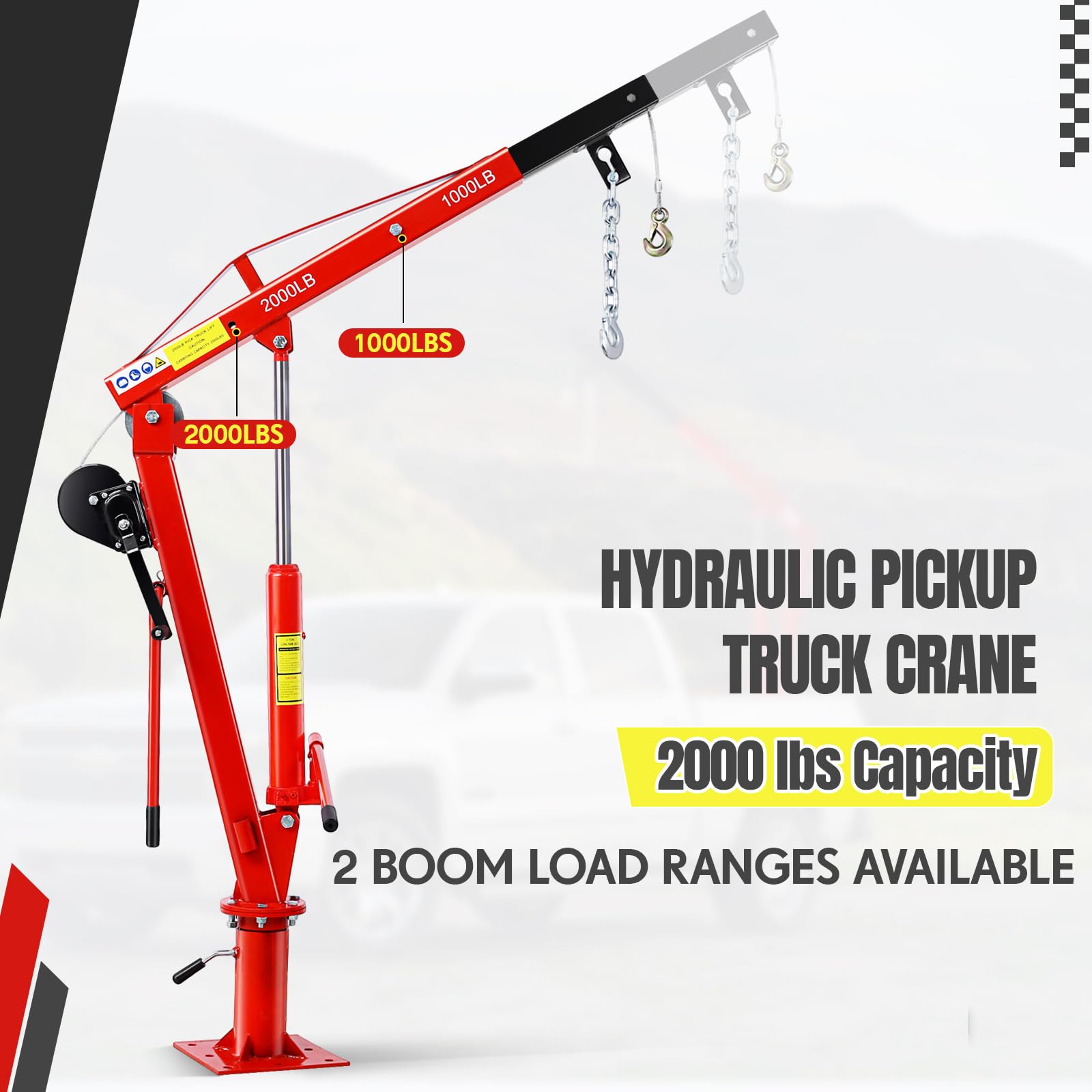 Garvee Pickup Truck Crane with Hand Winch, 2000 LBS Capacity, 360° Swivel, Folding Electric Winch, Red, Construction & Forestry Use