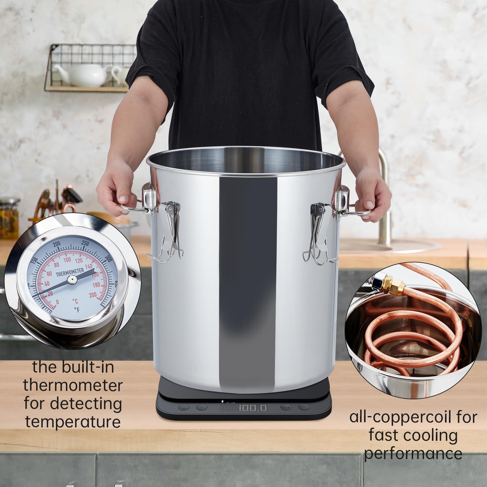 Garvee10Gal(3 Pots) Alcohol Distiller, Stainless Steel Kit with Copper Tube/Circulating Pump for Home Brewing Whisky, Wine, Brandy
