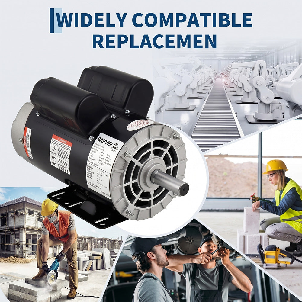 Garvee 5HP SPL Air Compressor Electric Motor - 230V, 56 Frame, 3450 RPM, 5/8" Keyed Shaft, 60 Hz, Ultra-Quiet, Dual CW/CCW Rotation