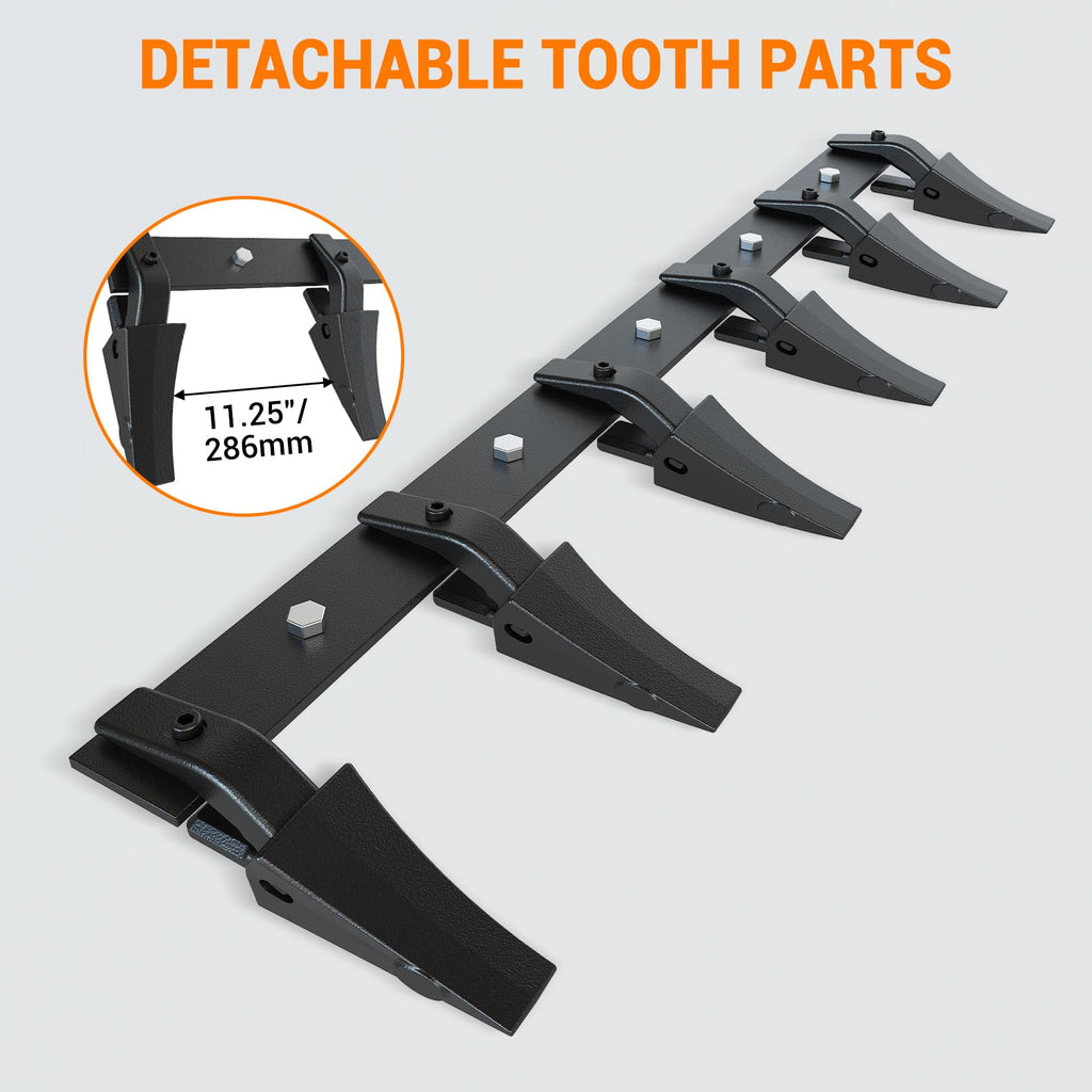 Garvee 60" Garvee Bucket Tooth Bar, Heavy Duty Alloy Steel Construction, 6 Replaceable Teeth Excavator Attachment, Universal Fit Tractor Loader with Rust-Resistant Coating, Black
