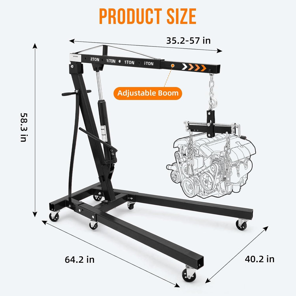 Garvee Engine Hoist With Lever 2 Ton 4000 Lbs Heavy Duty Folding Cherry Picker Hydraulic Lift For Garage Car Shop Auto Repair Black