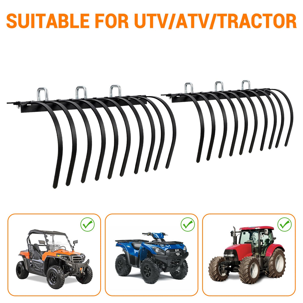 Garvee 60 Inch Landscape Rake Fits for Tractor/ATV/UTV, Heavy Duty Rock Rake 20 Tines, Pine Straw Rake for Removal of Rock, Grass Clumps and Debris, Prep for Seeding, Black