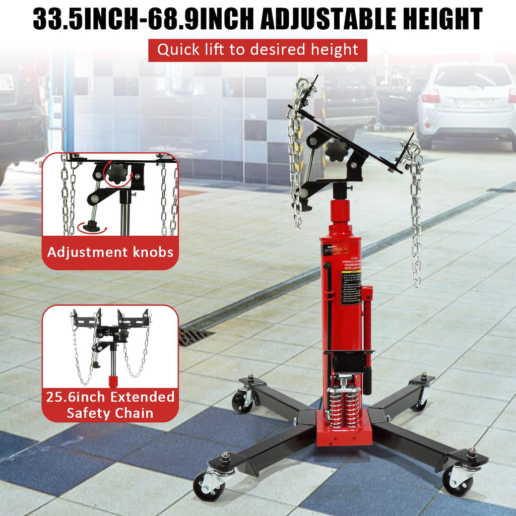 Garvee Transmission Jack 1100 LBS 2-Stage Hydraulic Telescopic Stand High-Grade Steel Precise Positioning Garage/Shop Lift Hoist