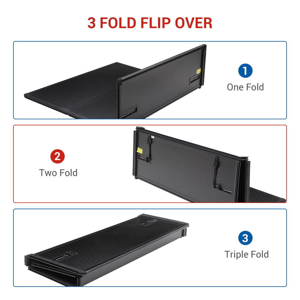 Garvee Hard Folding Truck Bed Tonneau Cover for Nissan Titan 6.7ft 2016-2023, Tri-Fold, Black, Durable & Easy Install