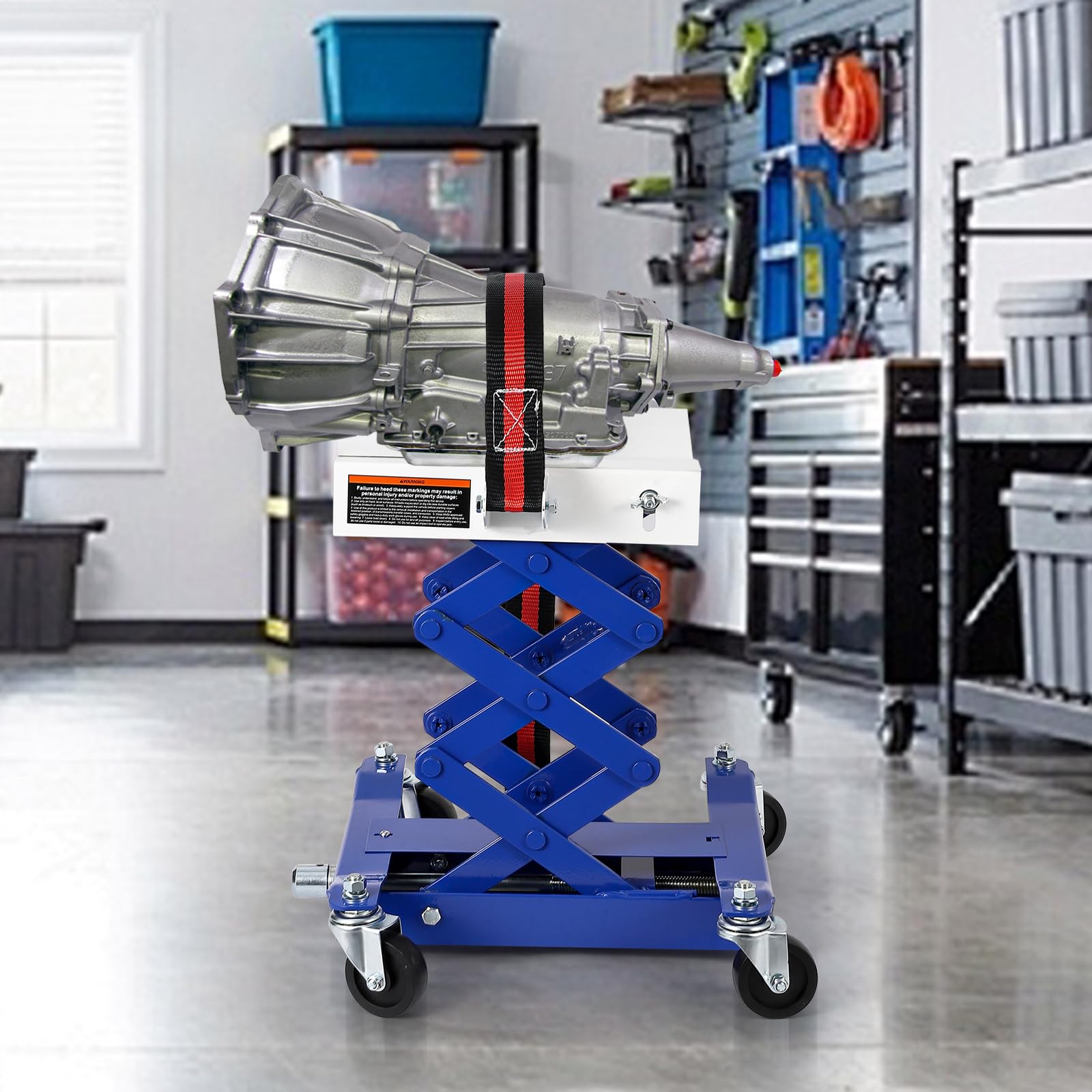 Garvee 450 LBS Capacity Low Profile Transmission Jack with 2M Safety Straps, 7-23 in Lift Range, Heavy Duty Auto Repair Lifting Jack with 4 Wheels for for Smaller Vehicles, Blue