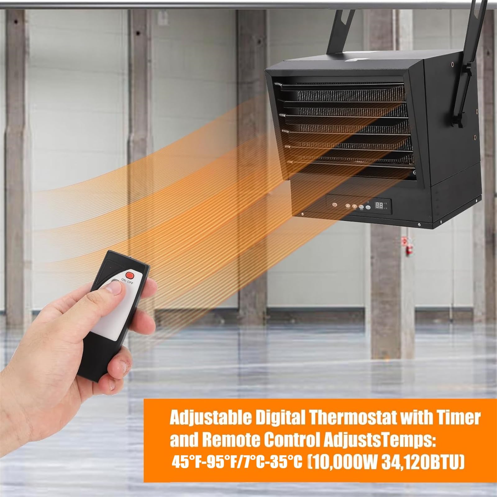 Garvee Electric Garage Heater 240V 10000W - Digital Hardwired Shop Heater with Remote, Fan-Forced, Overheat Protection, 12-Hour Timer, Adjustable Louvers, Steel Body, ETL Listed, Black