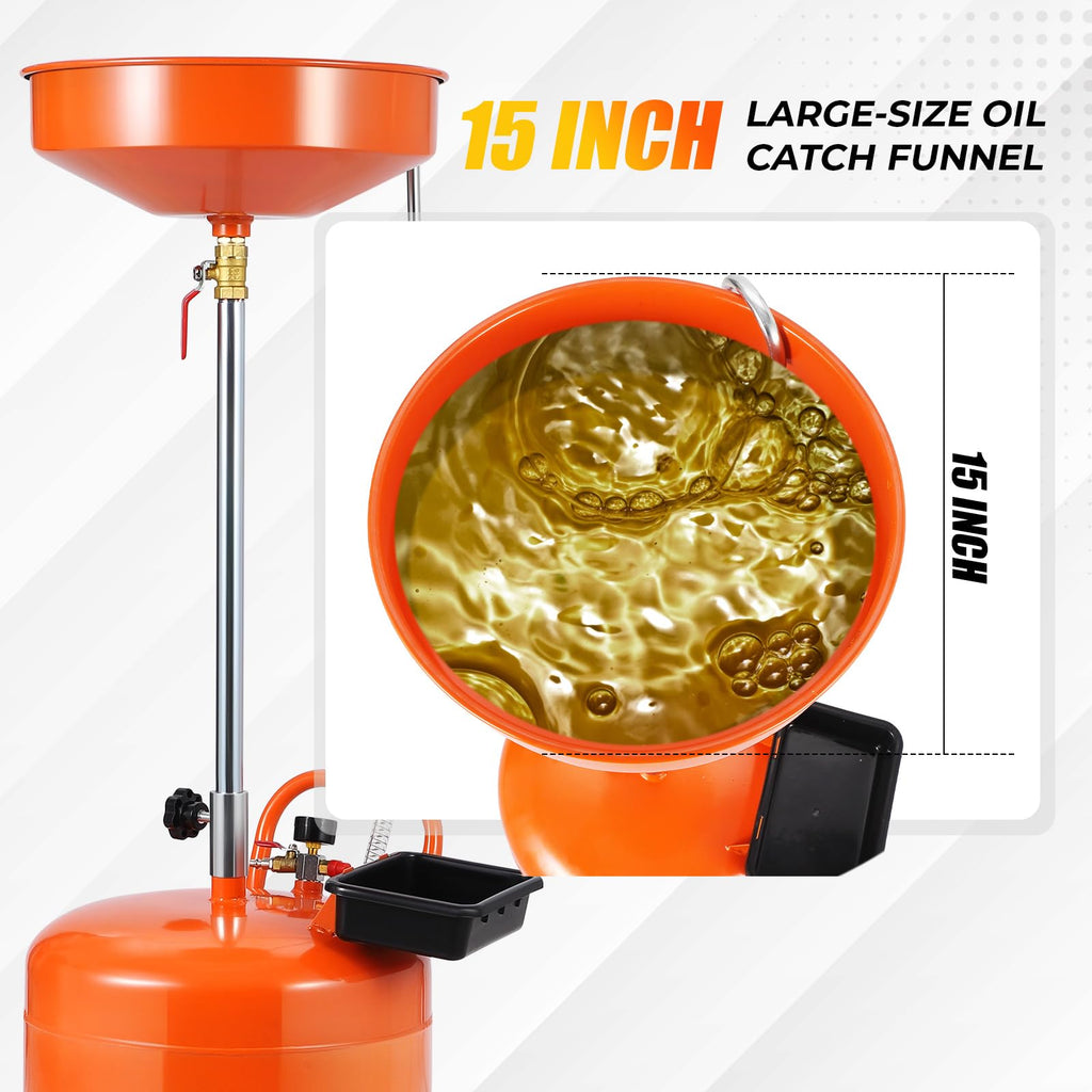Garvee 8 Gallon Waste Oil Drain Tank, Portable Oil Drain Container with Adjustable Funnel Height (28"-62"), 360° Wheels & Built-in Toolbox, Orange