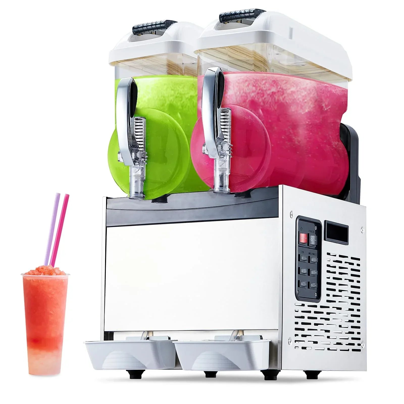 Garvee Commercial Slushy Machine 24L Double Tank , 700 Watts Rapid Refrigeration & Blending , Stainless Steel & PC , Easy Maintenance & Considerate Features , Restaurants Cafes Bars