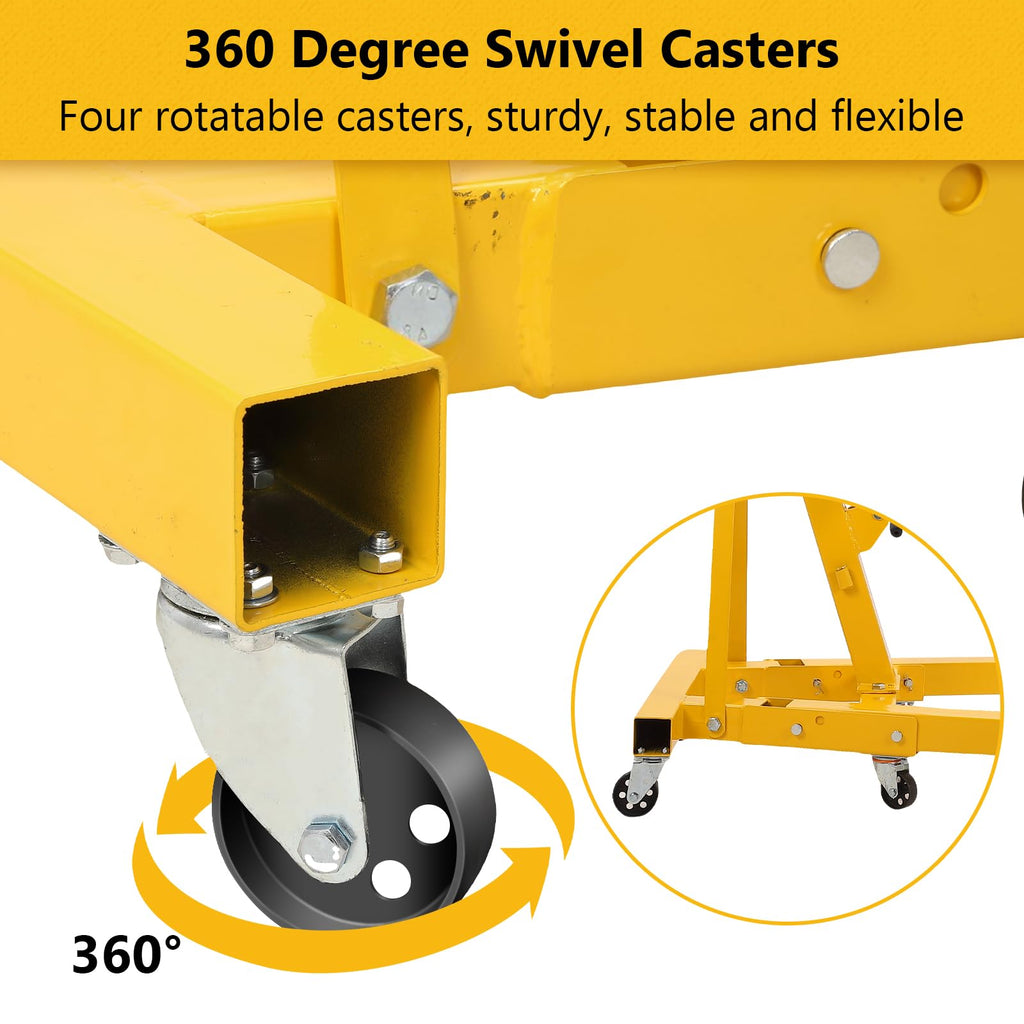 Garvee 4000LB Folding Engine Crane Engine Hoist Cherry Picker 2Ton Ship Crane Heavy Duty Steel Lift Garage Workshop Auto Repair Foldable Stand 6 Caster - Yellow