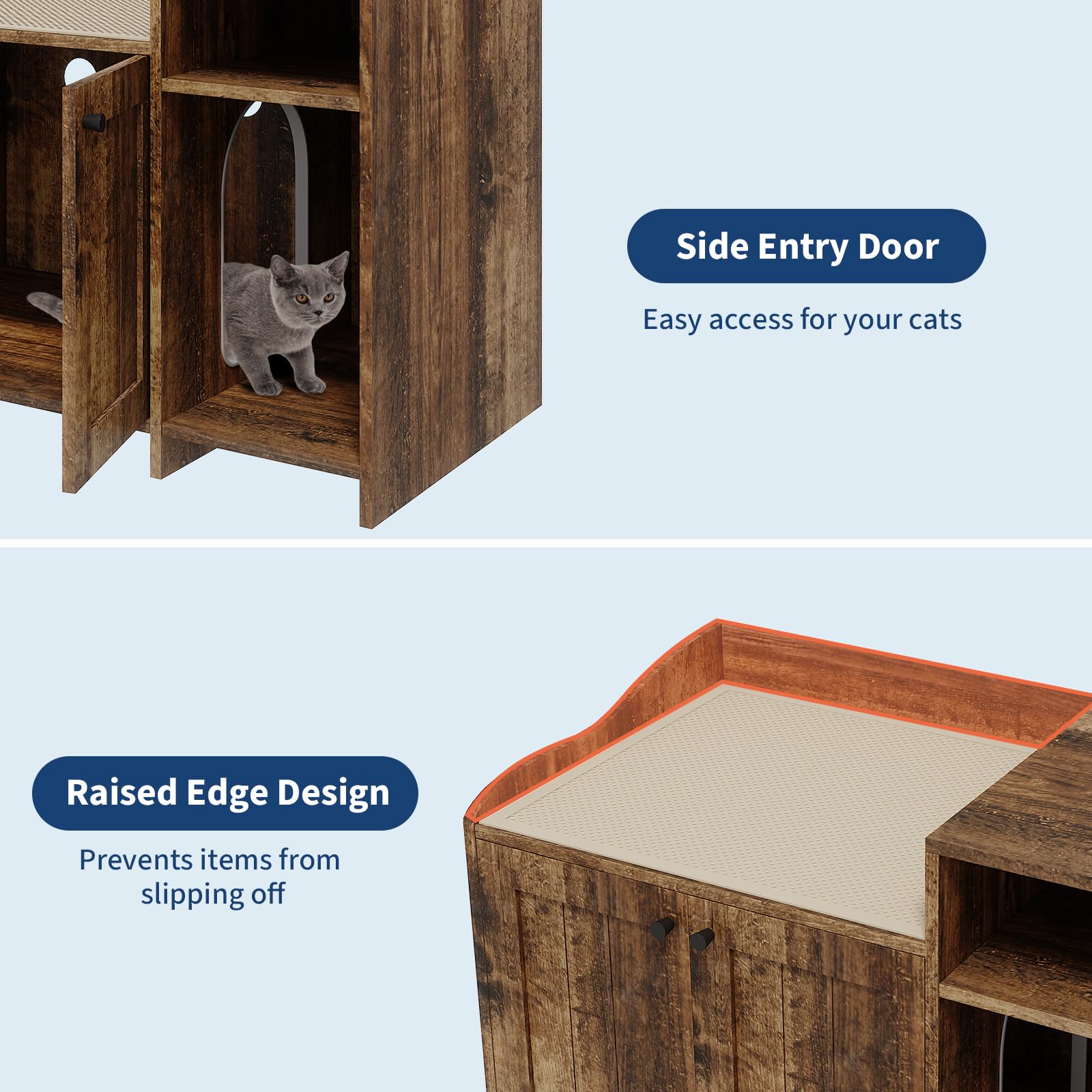 Garvee Cat Litter Box Enclosure Furniture Hidden Litter Box Cabinet Indoor Wooden Cat Washroom Side End Table with Storage Retro Color 33.9in L x 19.7in W x 24.2in H