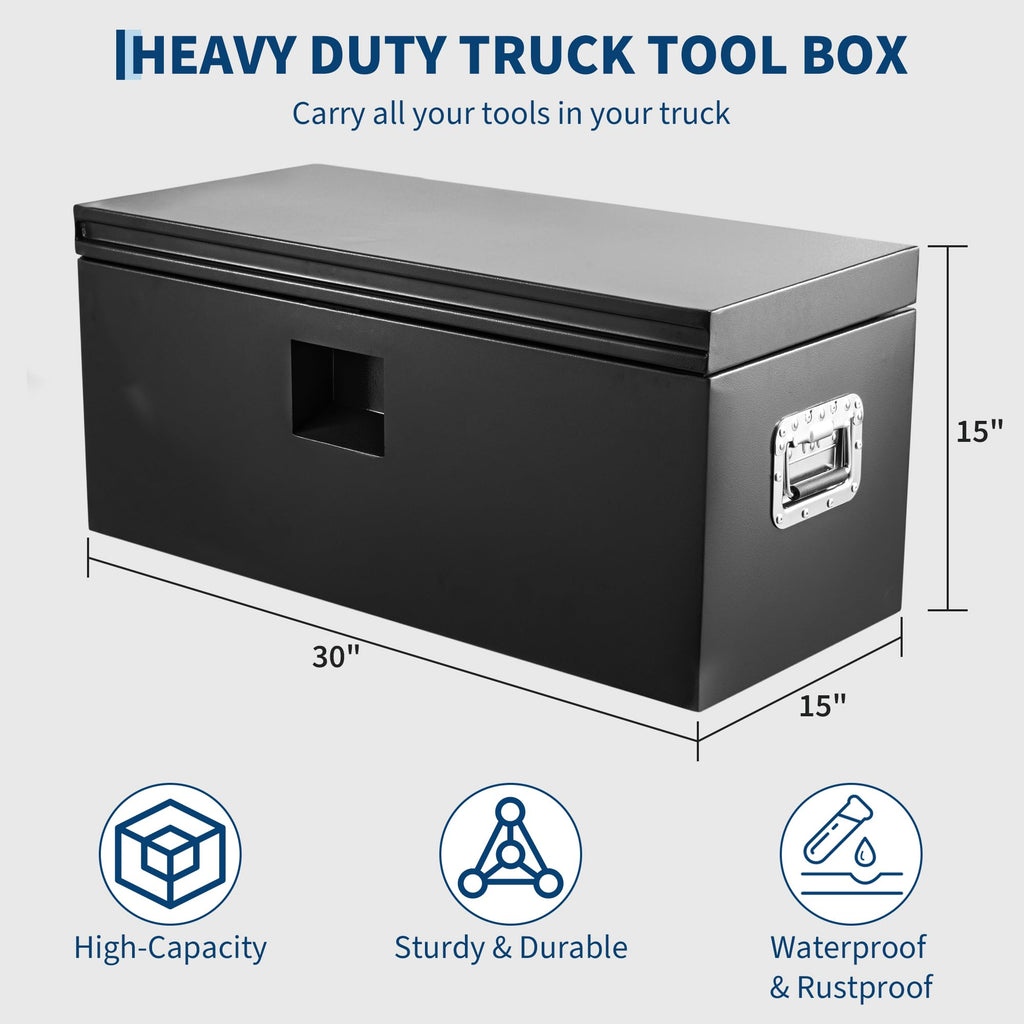 Garvee 30X15 Inch Heavy Duty Truck Tool Box with Dual Hydraulic Levers for Pickup Bed, Garage & Workshop, Black