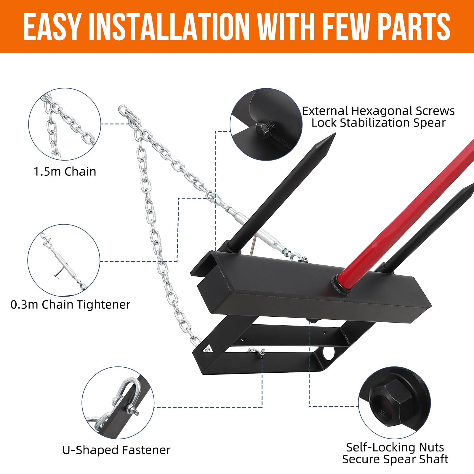 Garvee 39" Hay Spear,Bale Spear 4000lbs Loading Capacity Hay Spear Attachment Skid Steer Loader Tractor Bucket Attachment Quick Attach for Bobcat Tractors