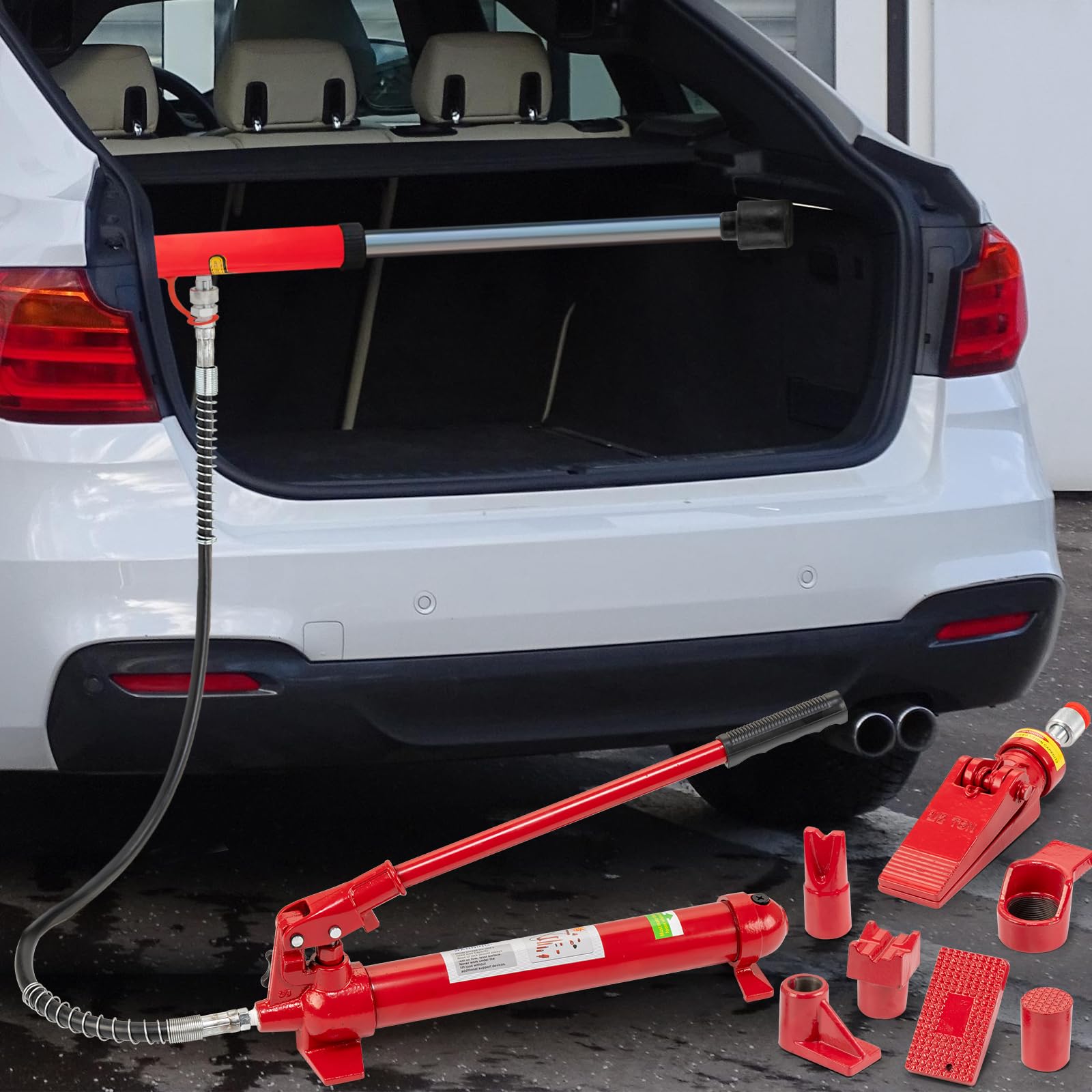 Garvee 12 Ton Porta Power Hydraulic Jack Kit with 4.6 ft Oil Hose for Car and Truck Repair, 26455 Lbs Capacity, Storage Case Included