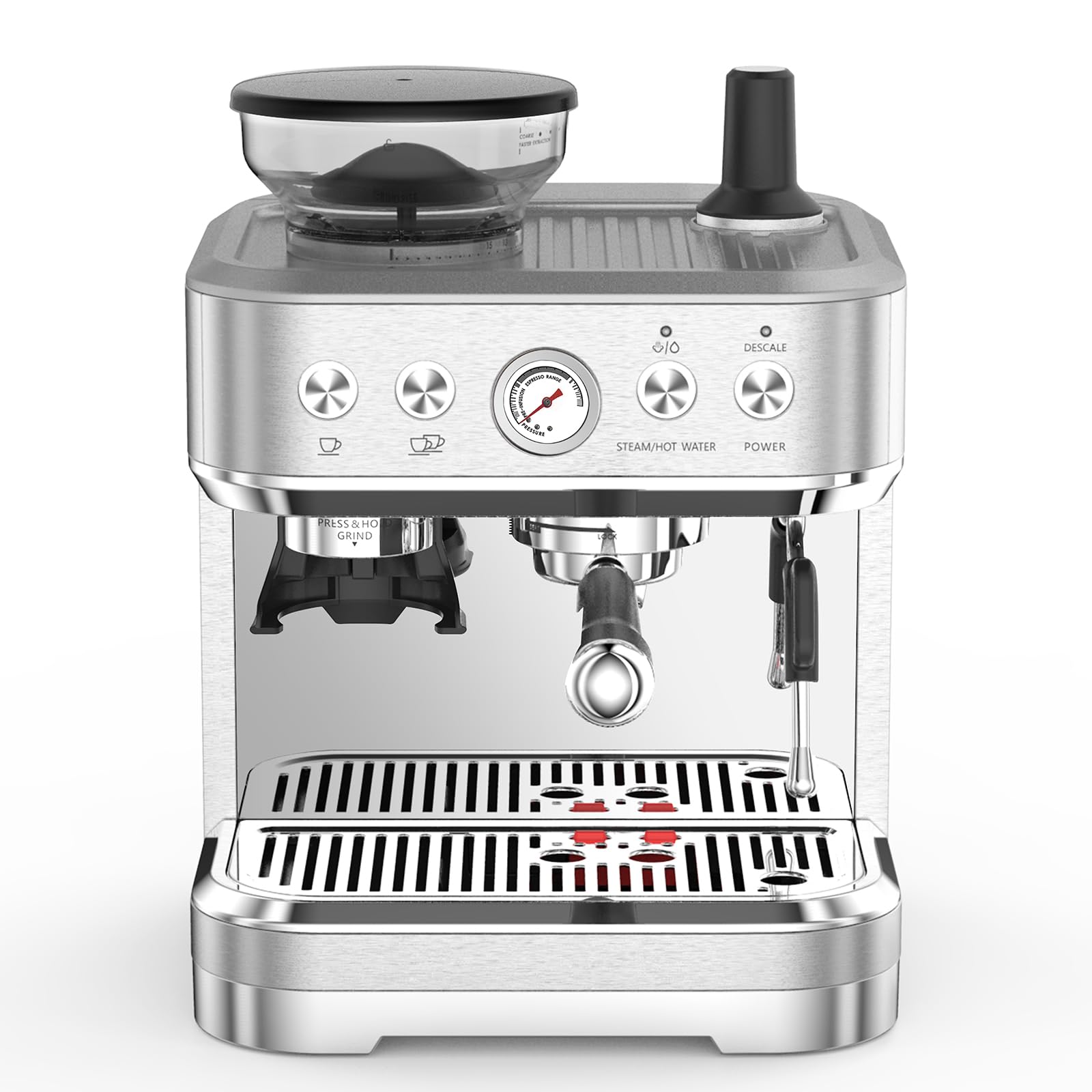 Garvee All-in-One Espresso Machine with Milk Frother, Cappuccino Latte Coffee Maker for Home Barista, Built-In Bean Grinder,85oz Removable Water Tank,Gifts for Dad,Mom,Coffee Lover