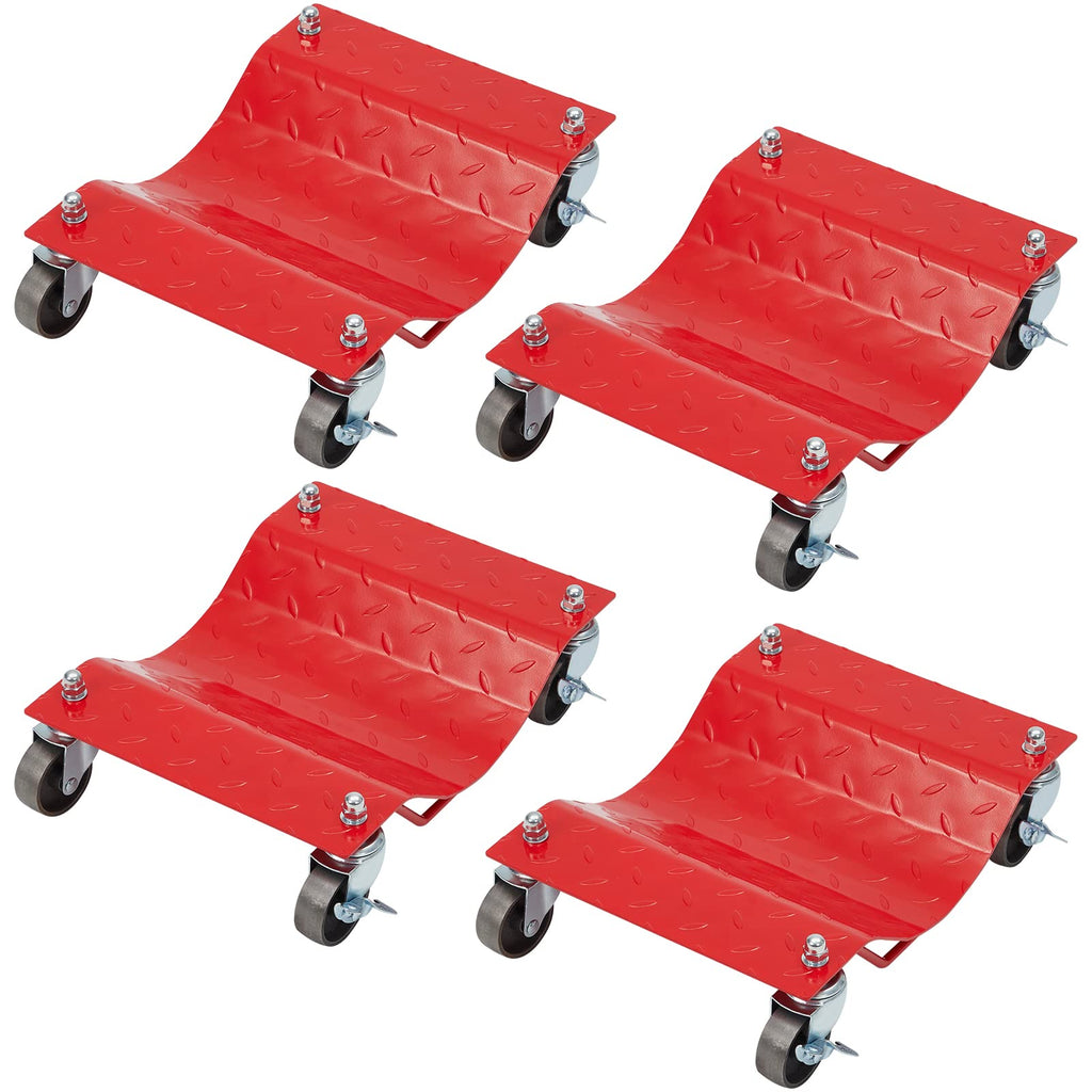 Garvee 4-Pack 6000 lb Steel Car Dollies, 12" × 16" anti-slip platforms, for Vehicle Moving & Garage Storage, Red