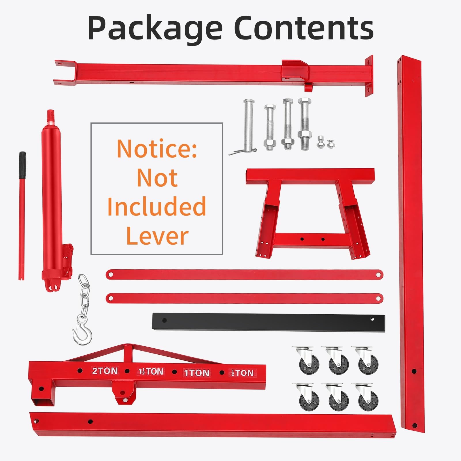 Garvee 2 Ton Folding Hydraulic Engine Hoist, 4400 lbs Shop Crane with Telescopic Boom, 6 Casters, Heavy-Duty for Garage and Workshop, Includes Gloves, Red