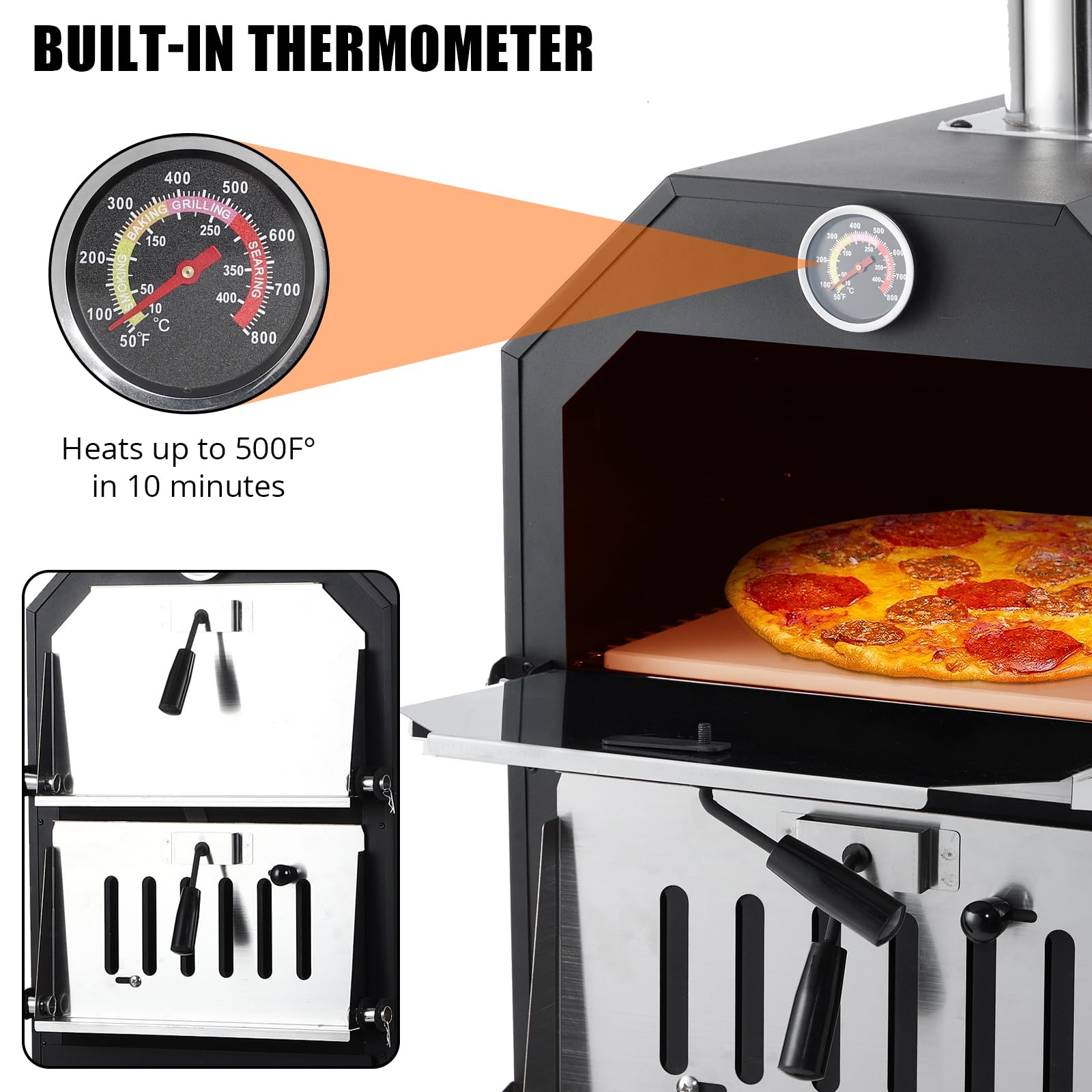 Garvee Wood-Fired Outdoor Pizza Oven, Portable with Pizza Stone, Peel, Grill Rack, Wheels, and Waterproof Cover for Backyard, Patio, and Camping