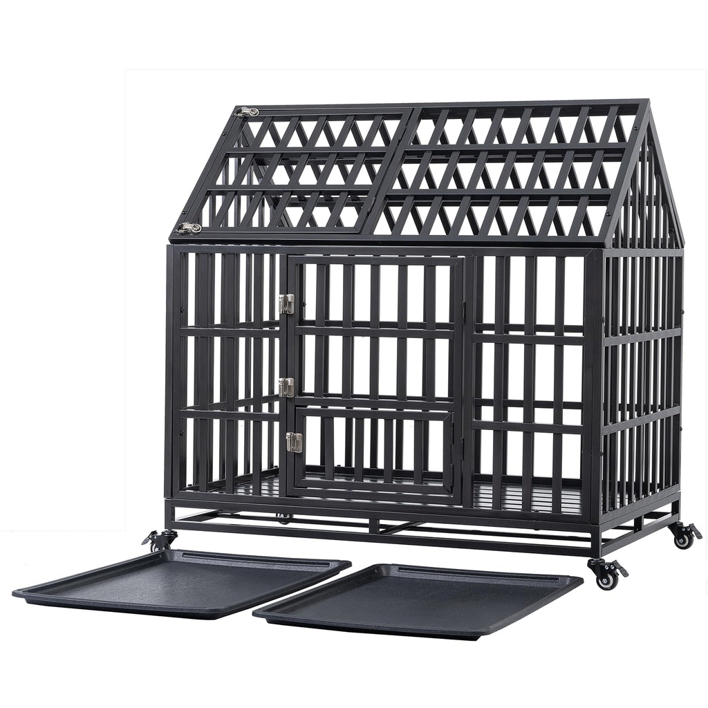 Garvee 43.3" Dog Cage Heavy-Duty Pet Crate With Roof And Front Door For Indoor Outdoor Use 43.3 Inches Black