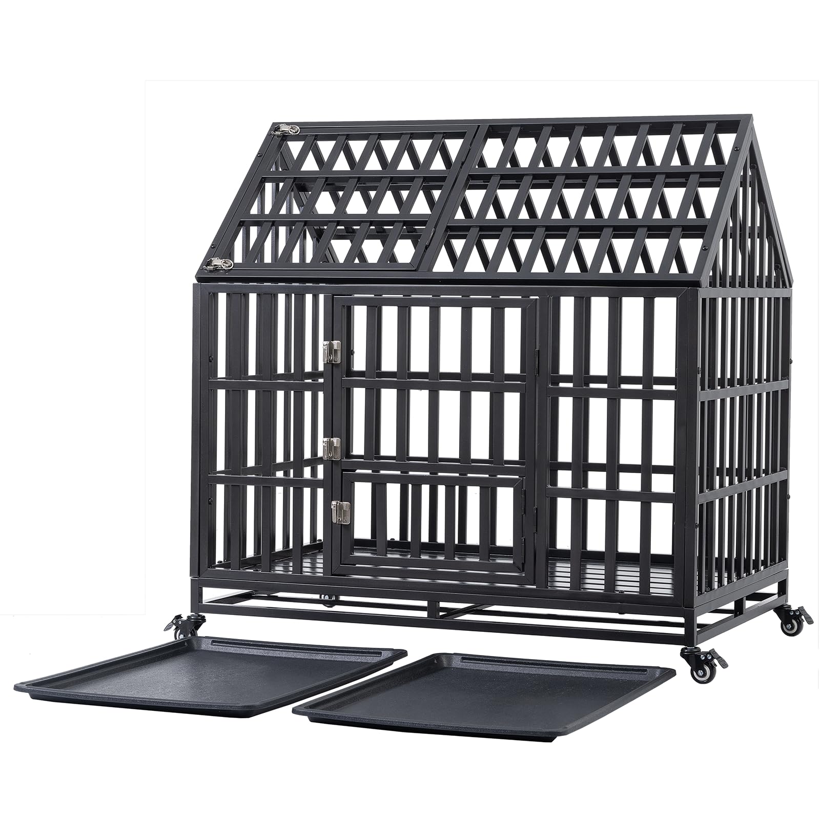 Garvee 43.3" Dog Cage Heavy-Duty Pet Crate With Roof And Front Door For Indoor Outdoor Use 43.3 Inches Black