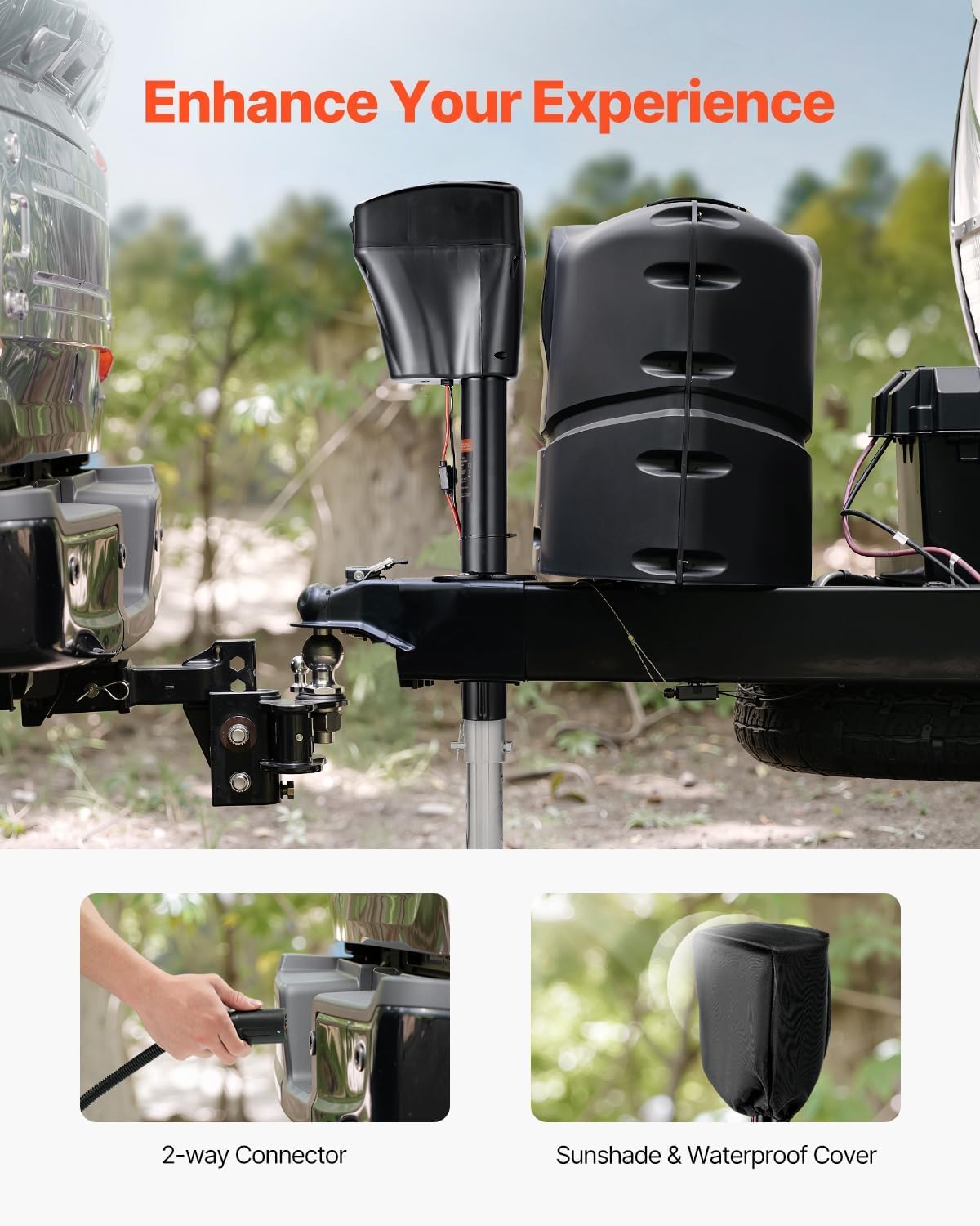 Garvee 3500 lbs RV Electric Power Tongue Jack - 12V DC with Adjustable Height 10"-34", Waterproof Cover and Wiring for Trailers, Horse Trailers, Utility Trailers, and Yachts, Black