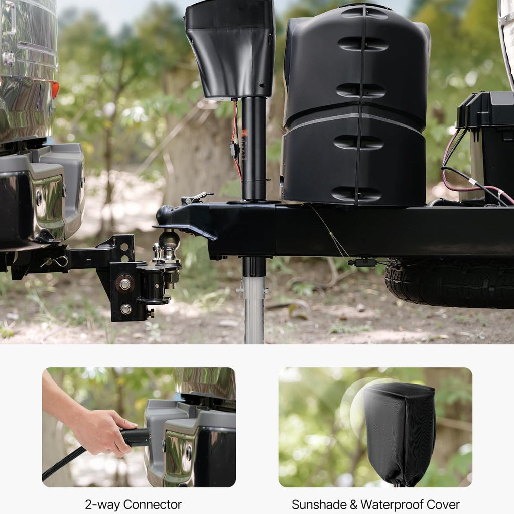 Garvee 5000 lbs RV Electric Power Tongue Jack - 12V DC with Adjustable Height 10"-34", Waterproof Cover and Wiring for Trailers, Horse Trailers, Utility Trailers, and Yachts, Black