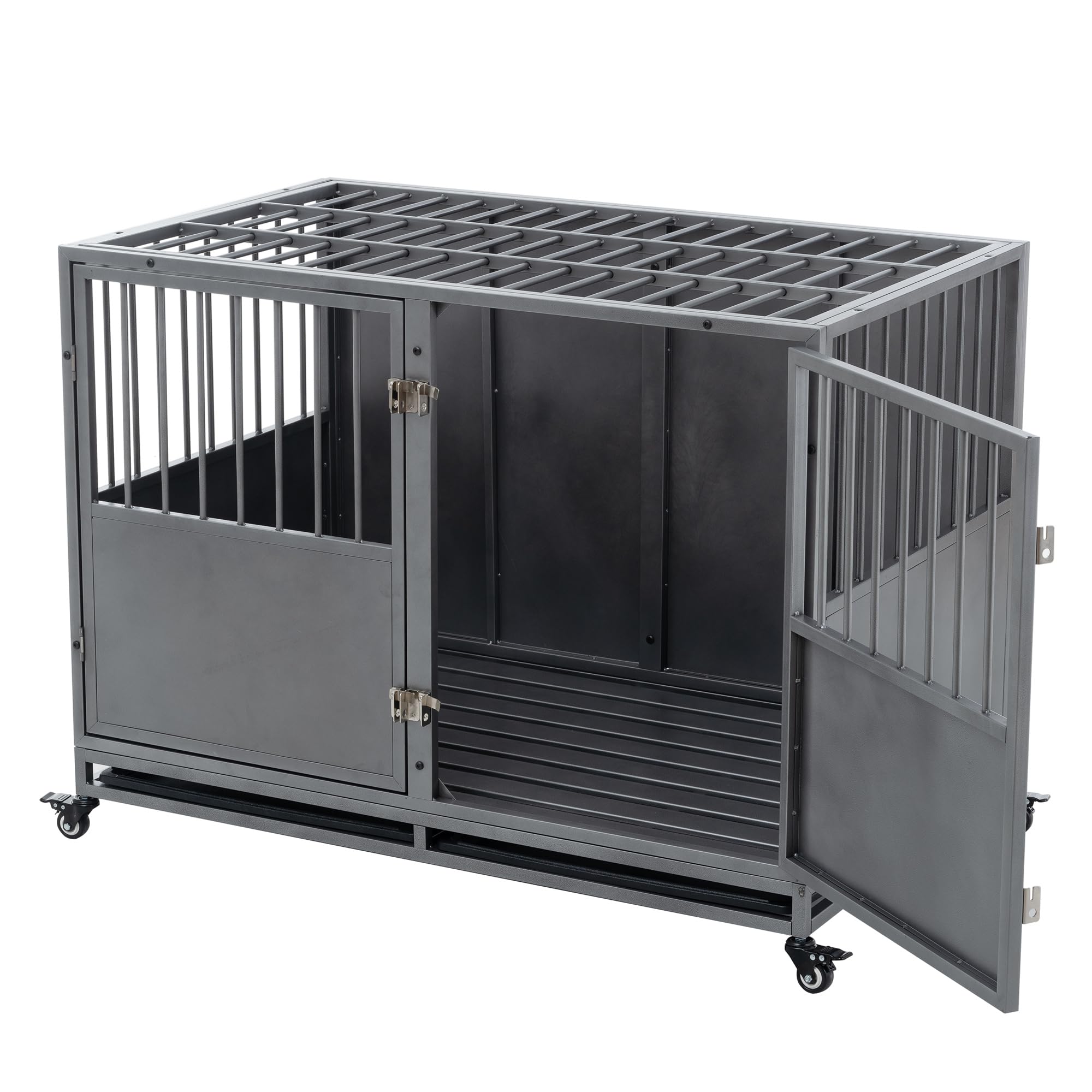 Garvee 48 Inch Heavy-Duty Dog Crate with Double Door Wheels Carbon Steel for Small Medium Large Dogs Silver One Size
