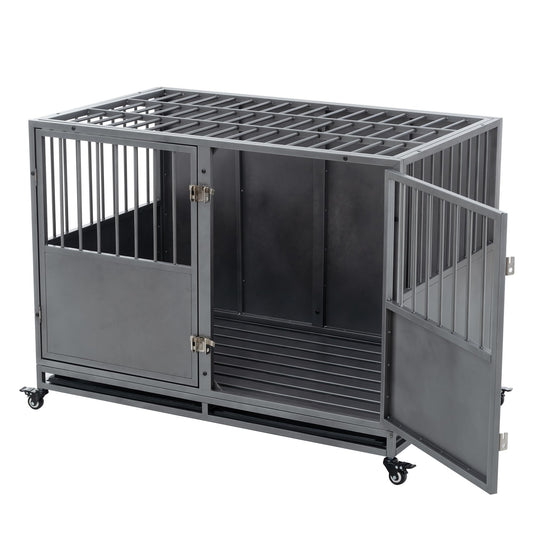 Garvee 48 Inch Heavy-Duty Dog Crate with Double Door Wheels Carbon Steel for Small Medium Large Dogs Silver One Size