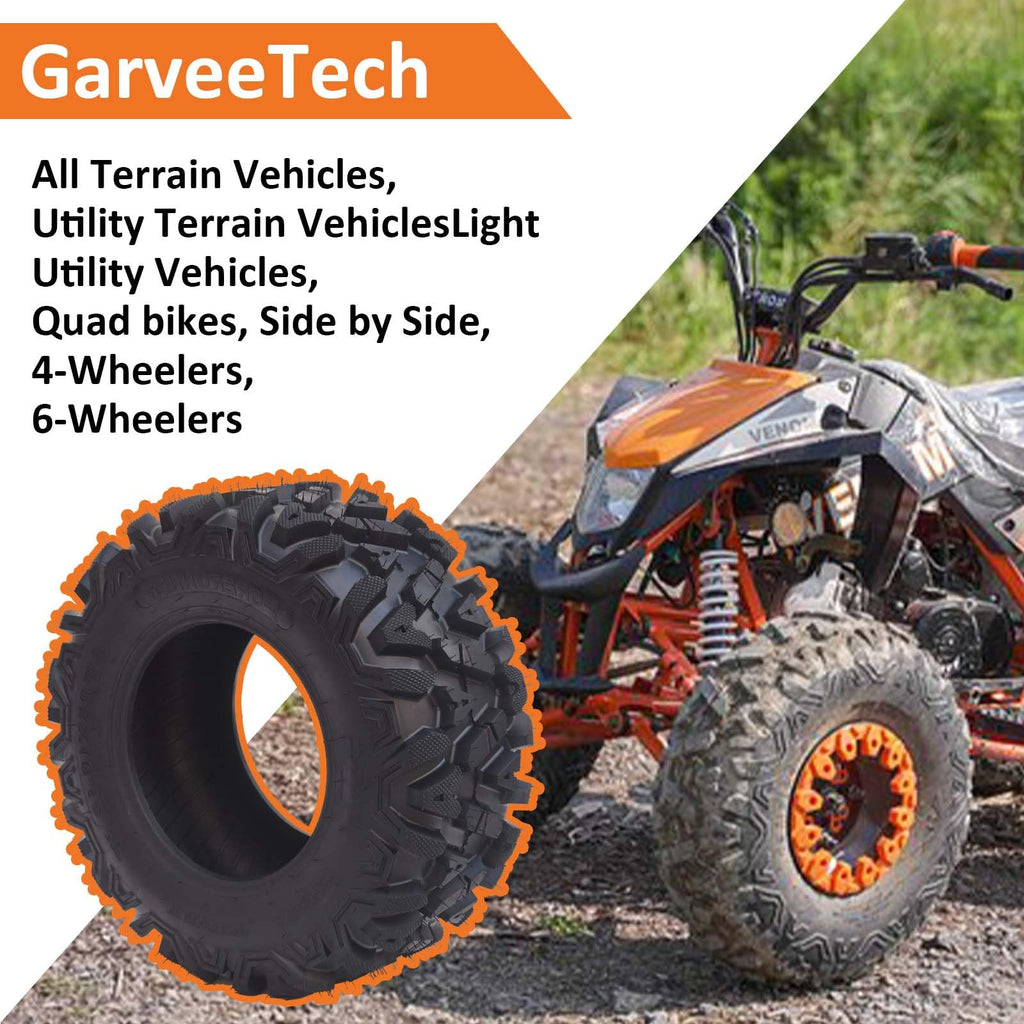 Garvee Set of 2 UTV/ATV Tires 27x8-12 6PR Tubeless All-Terrain Tire Heavy Duty Puncture Resistant Off-Road Rock Sand Street Use, Black
