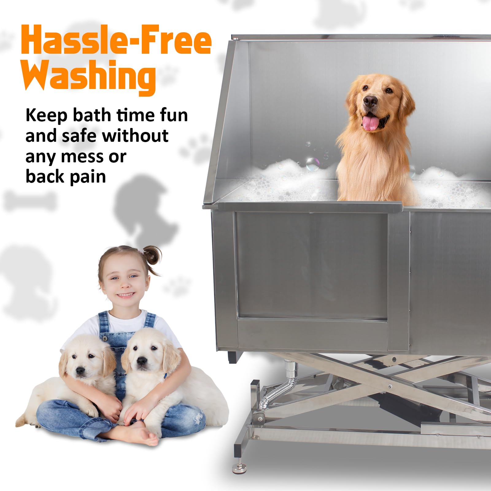 Garvee 50” Dog Washing Station Electric Height Adjustment, Stainless Steel Dog Bathtub with Soap Box, Faucet, Professional Dog Bathing Station for Multiple Pets