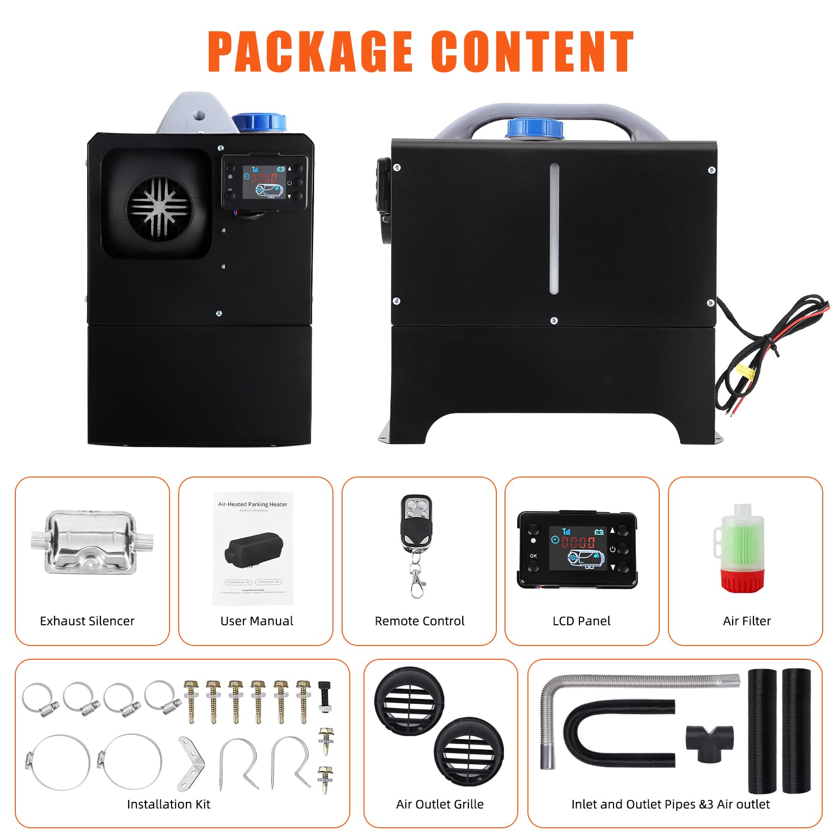 Garvee 8KW 12V Diesel Heater, All-in-One Diesel Air Heater, Portable Diesel Heater with Remote Control & LCD Monitor, Quick Heating for Car,RV,Truck, Camper,Trailer,Black