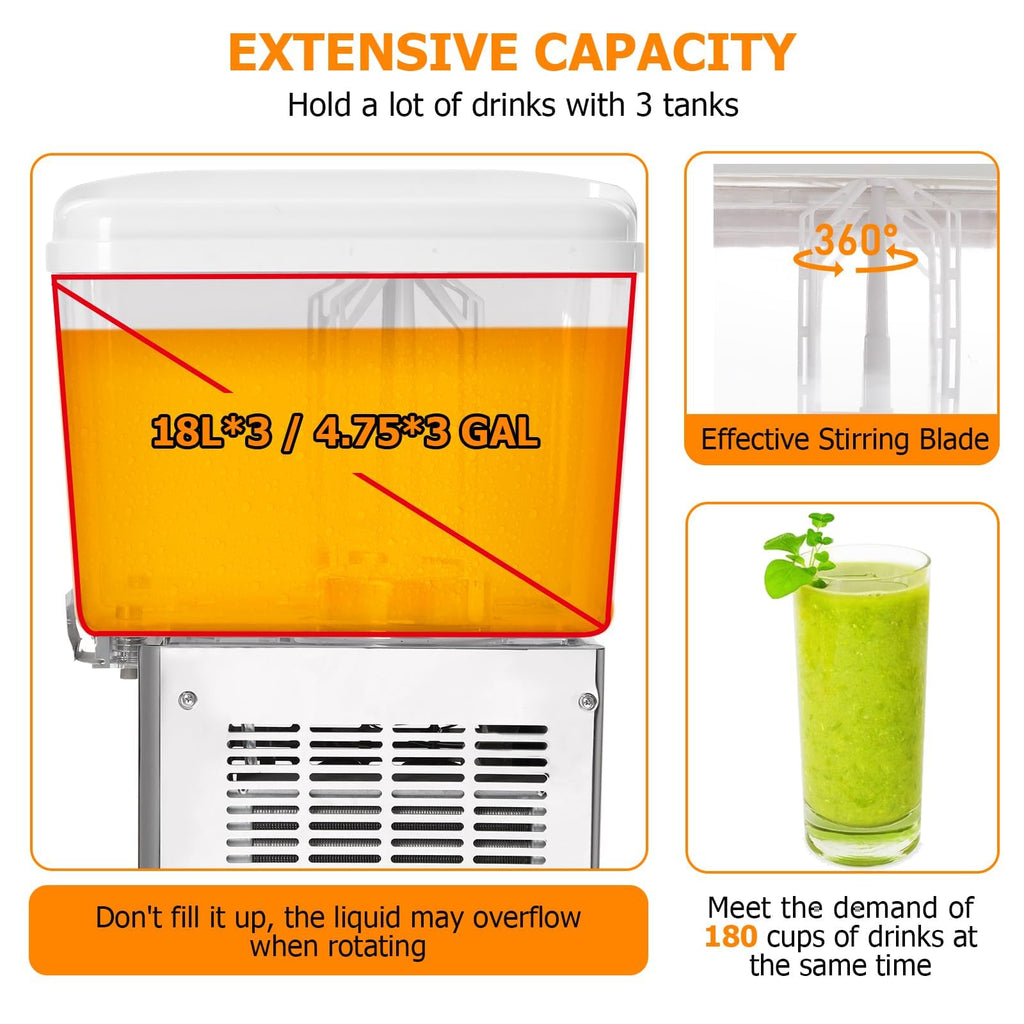 Garvee Commercial Beverage Dispenser, 3 Tanks 4.75 Gallon 18L Juice Dispenser, 380W Stainless Steel Food Grade Lemonade Dispenser With Thermostat Controller, Drink Dispensers for Parties Restaurant