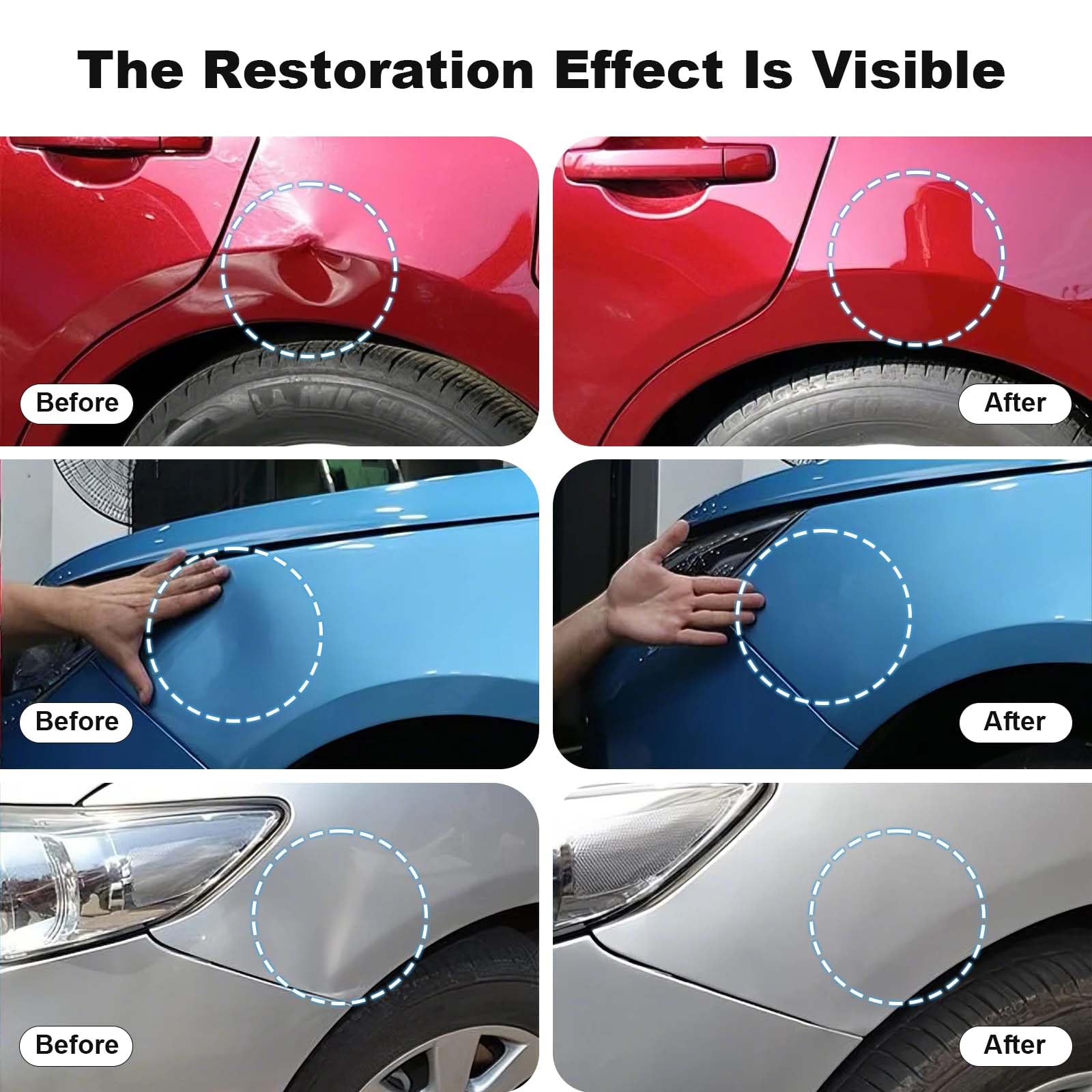 Garvee Paintless Dent Repair Kit - Stainless Steel Dent Puller & Rubber Hammer for Auto Body DIY Car Repair, Multi-Size, Black