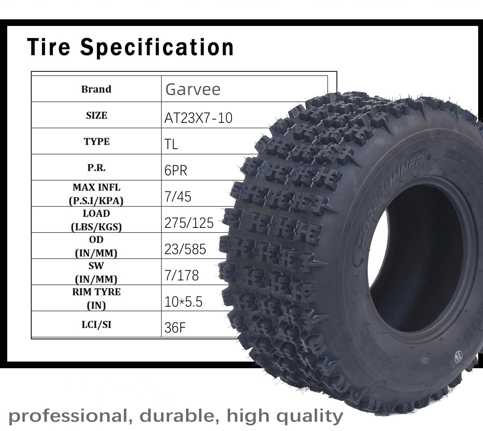Garvee Set Of 4 ATV UTV All-Terrain Tires 23x7-10 Front 20x10-9 Rear 6-Ply Tubeless
