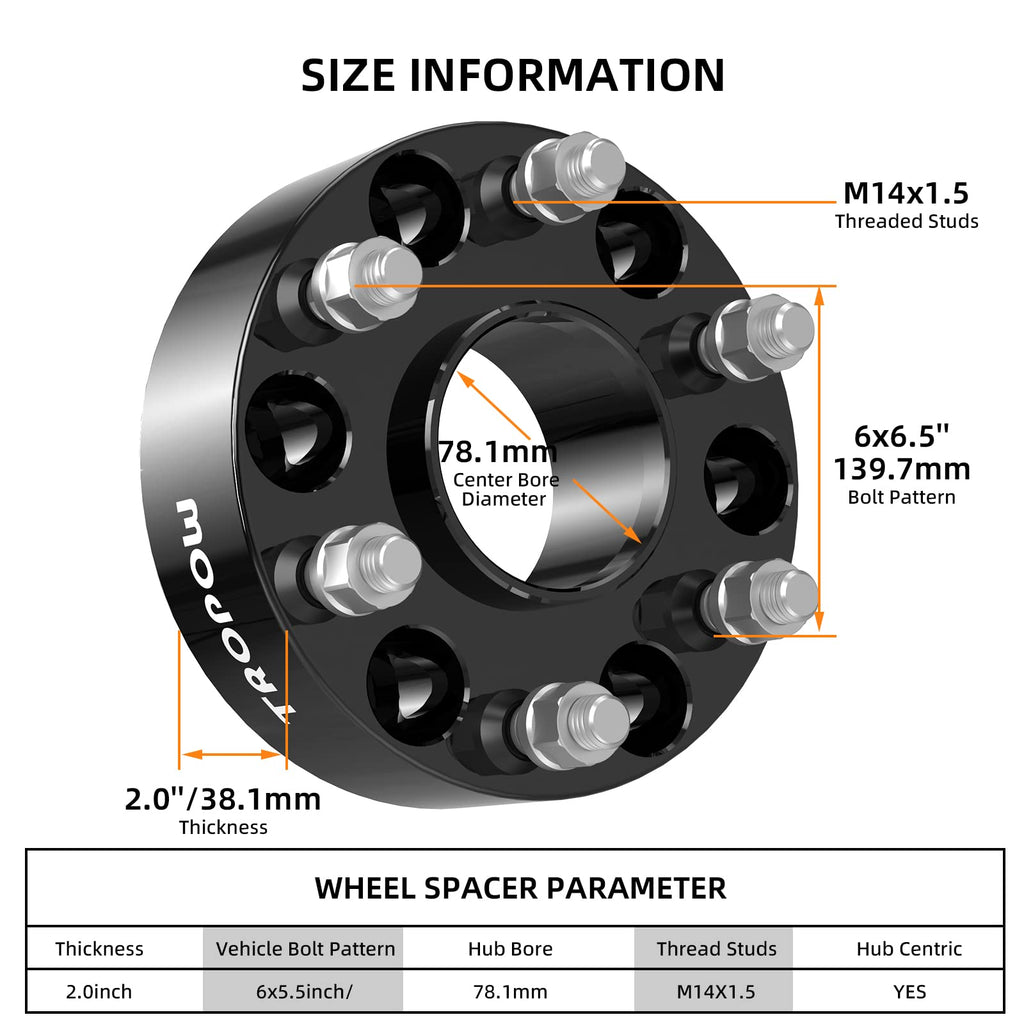 Garvee 6x5.5 Wheel Spacers Compatible with Silverado 1500, 2" Forged Hub Centric M14x1.5 Stud Hub Bore 78.1mm for 1999-2016 Silverado 1500,95-16 Tahoe,02-16 Escalade,03-14 Savana 1500,92-16 Yukon