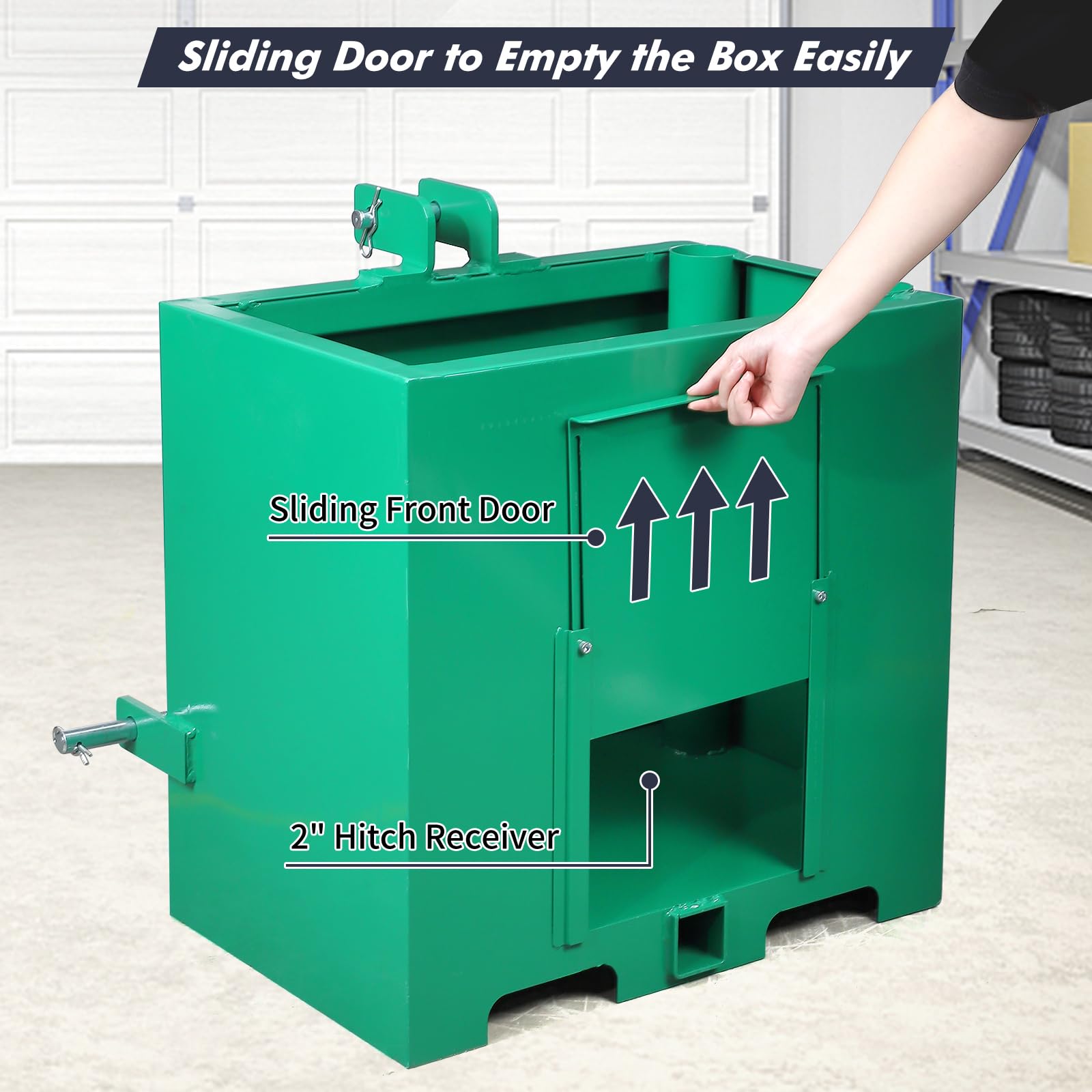Garvee 3 Point, 800lbs Ballast Box w/ Standard 2 Inch Hitch, Cat 1 - Green