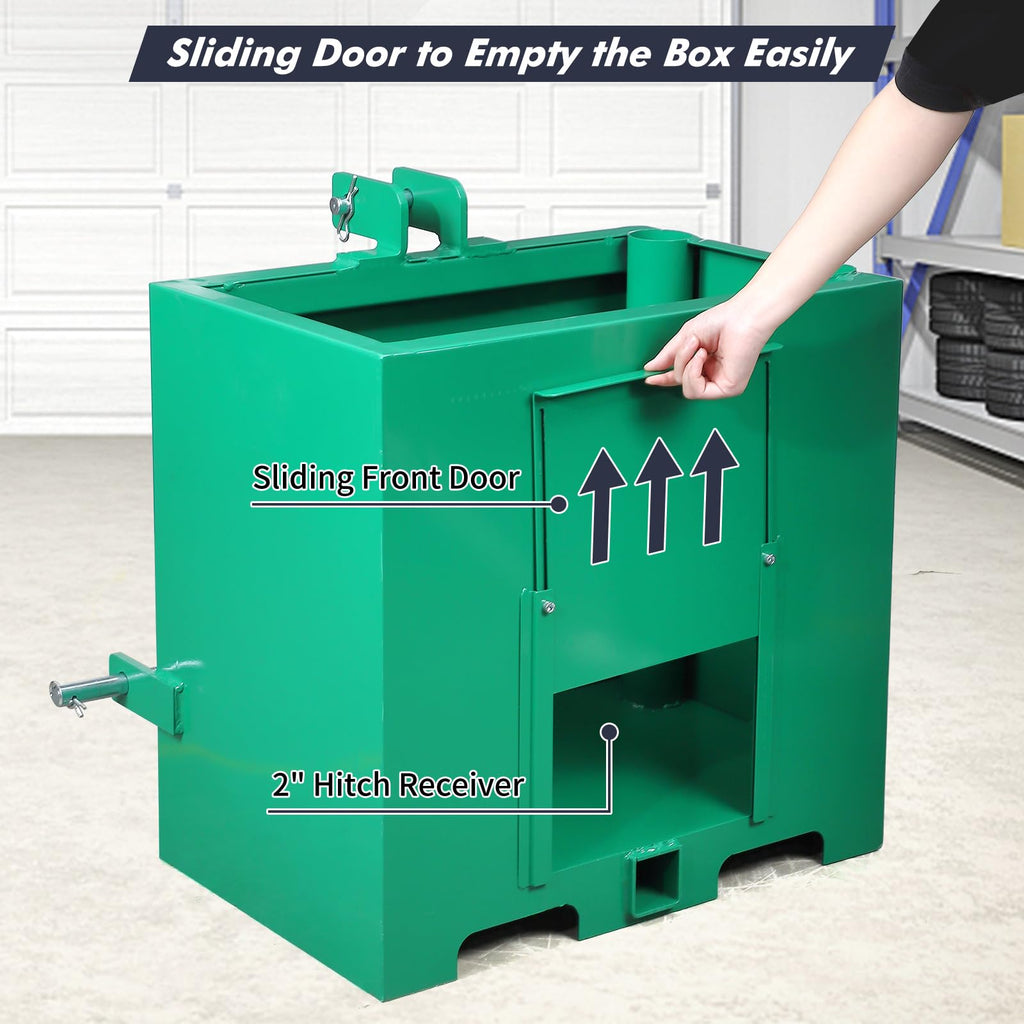Garvee 3 Point Ballast Box, 800lbs Capacity, Standard 2 inch Hitch Receiver, Green