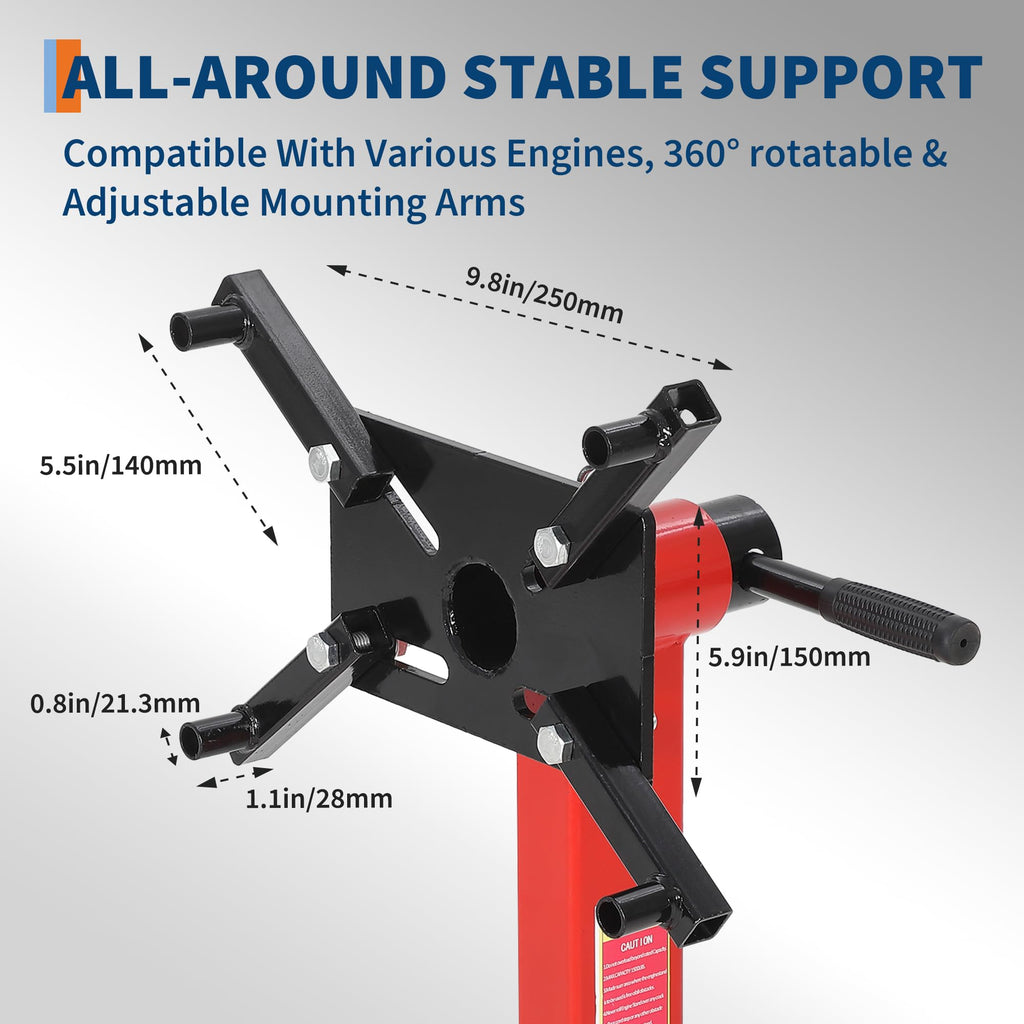 Garvee Engine Stand 1500 LBS Rotating Motor Stand with 360° Rotating Head, Adjustable Arms, Casters for Vehicle Maintenance, Durable Steel, Black