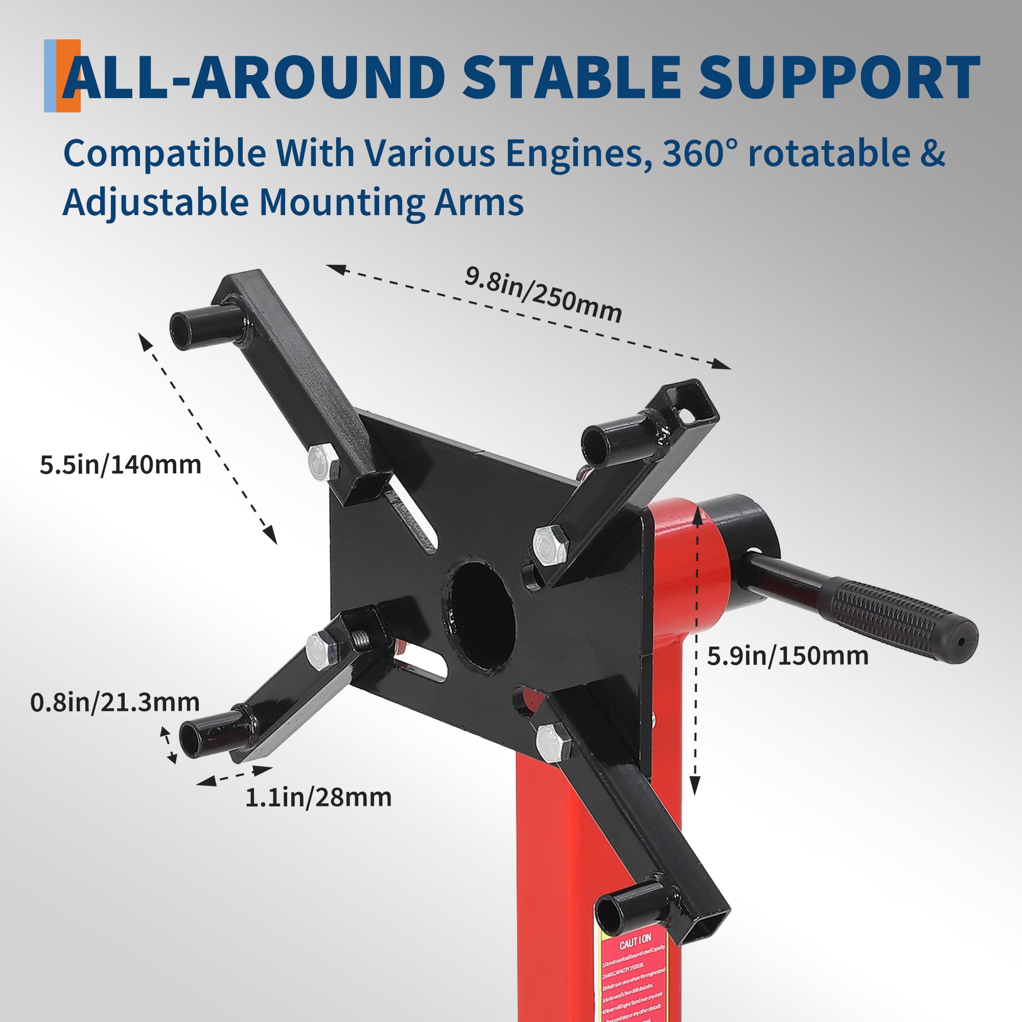 Garvee Engine Stand 1500 LBS Rotating Motor Stand with 360° Rotating Head, Adjustable Arms, Casters for Vehicle Maintenance, Durable Steel, Black