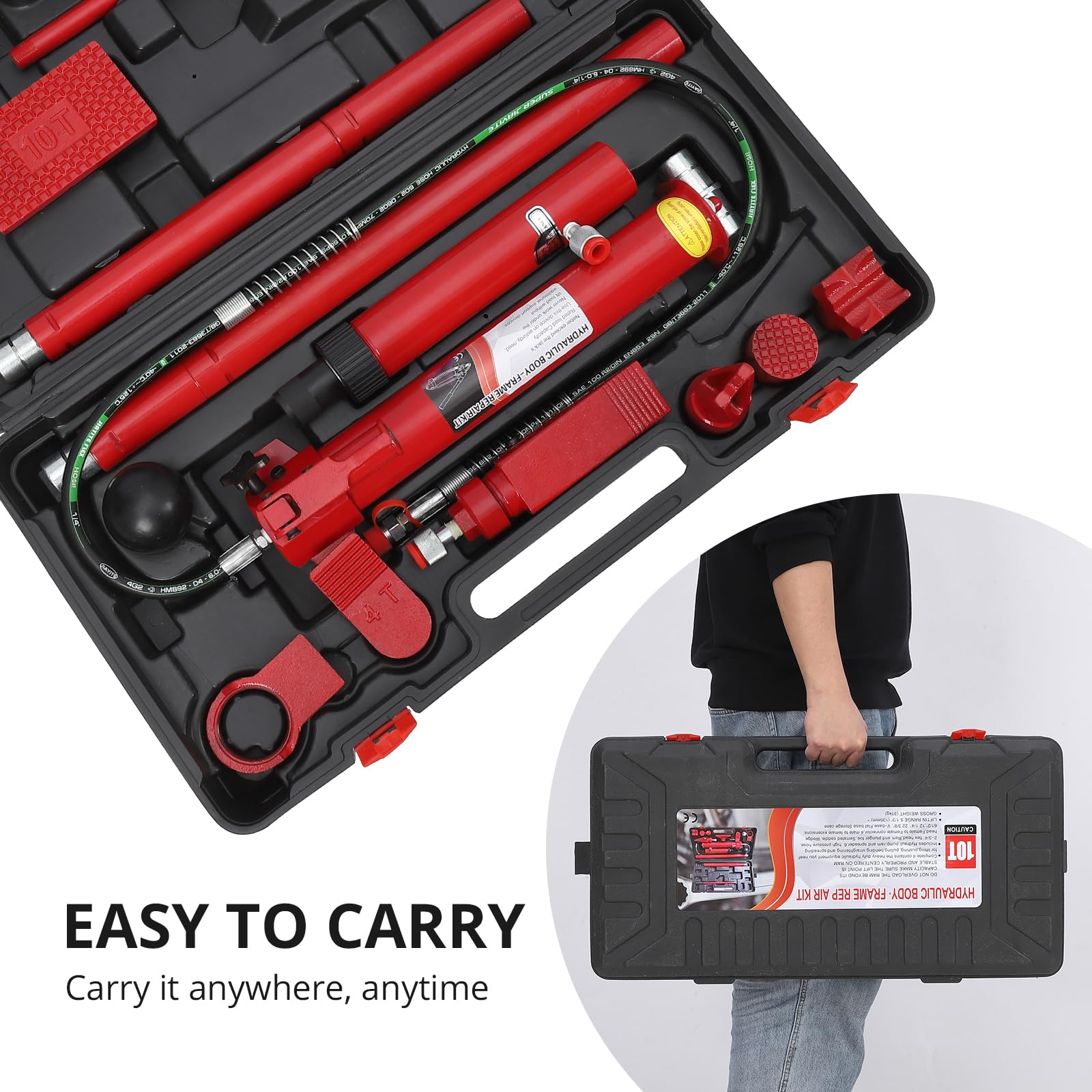 Garvee 10 Ton Porta Power Hydraulic Kit - 20-Ton Pump, Leak-Free - TPU Seal, Powder Coated - Auto Body, Frame Repair, Construction