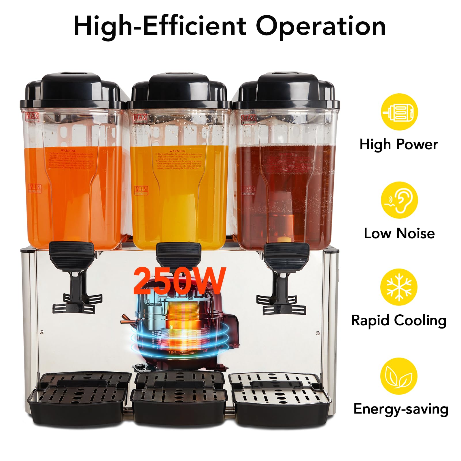 GARVEE 54L (14.4 Gallon) Commercial Juice Dispenser, 3 Tanks 350W, Stainless Steel Beverage Dispenser for Tea, Drink, Restaurant